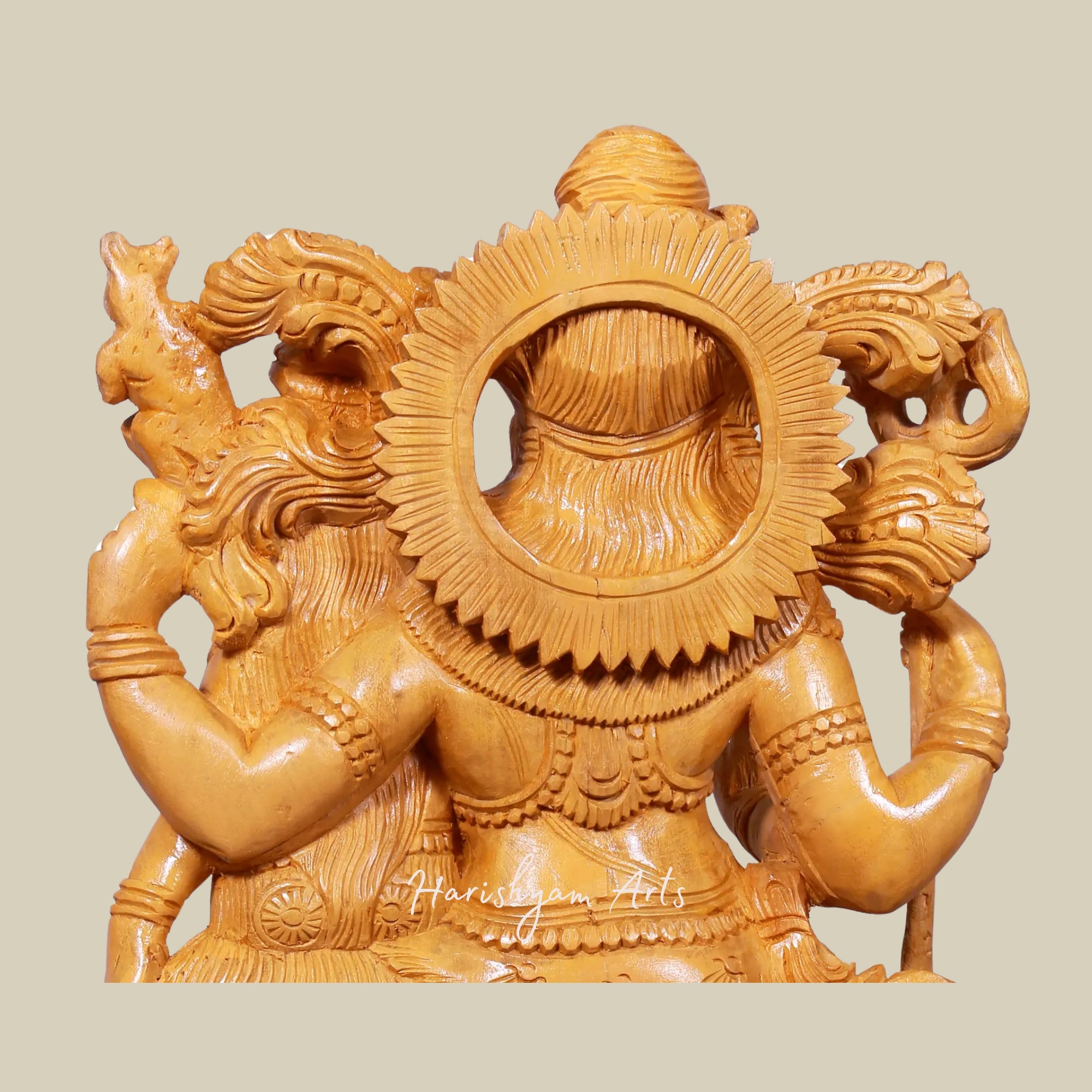 16" Lord Shiva with Parvati Wooden Idol Seated on Pedestal Perfect for Home Décor13