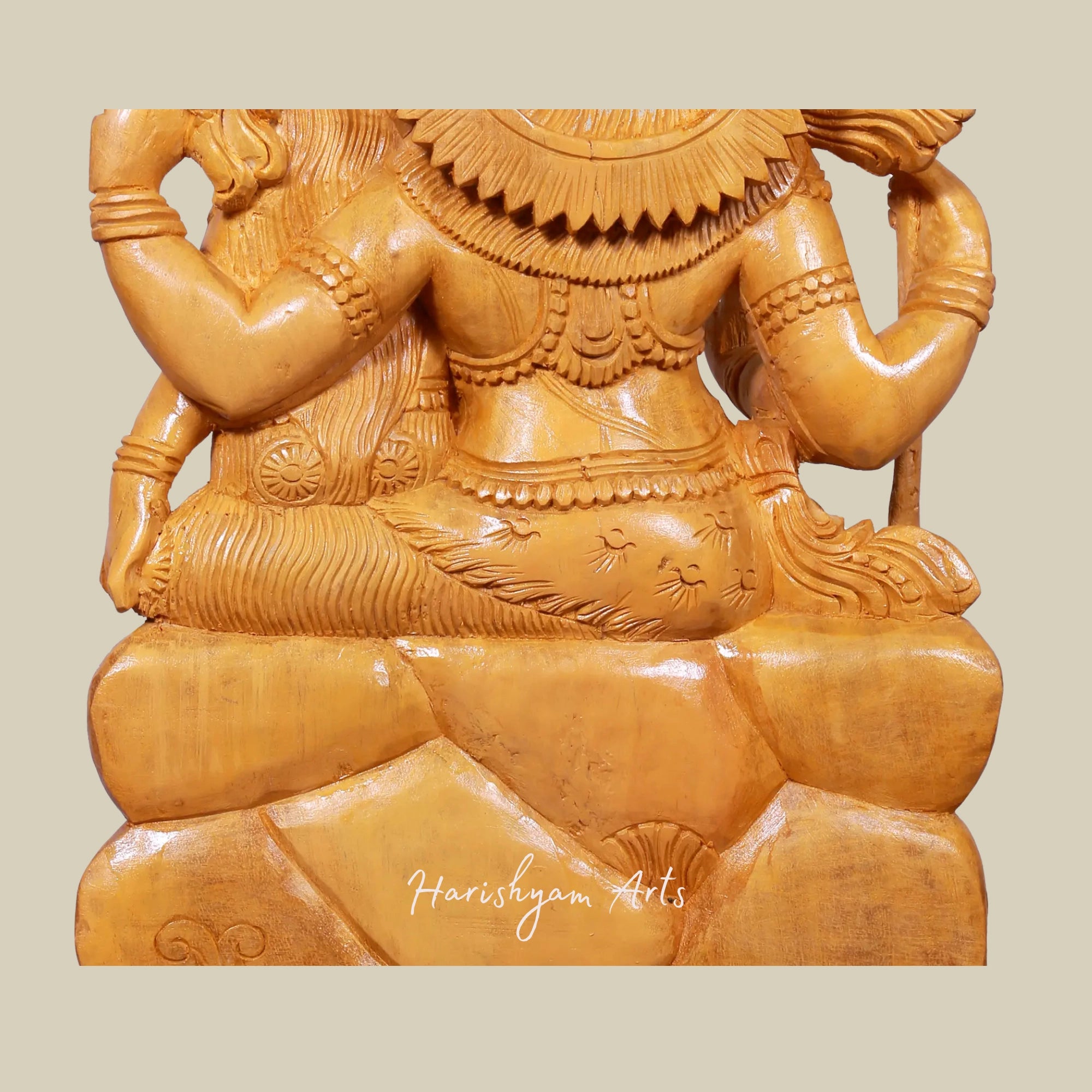 16" Lord Shiva with Parvati Wooden Idol Seated on Pedestal Perfect for Home Décor14