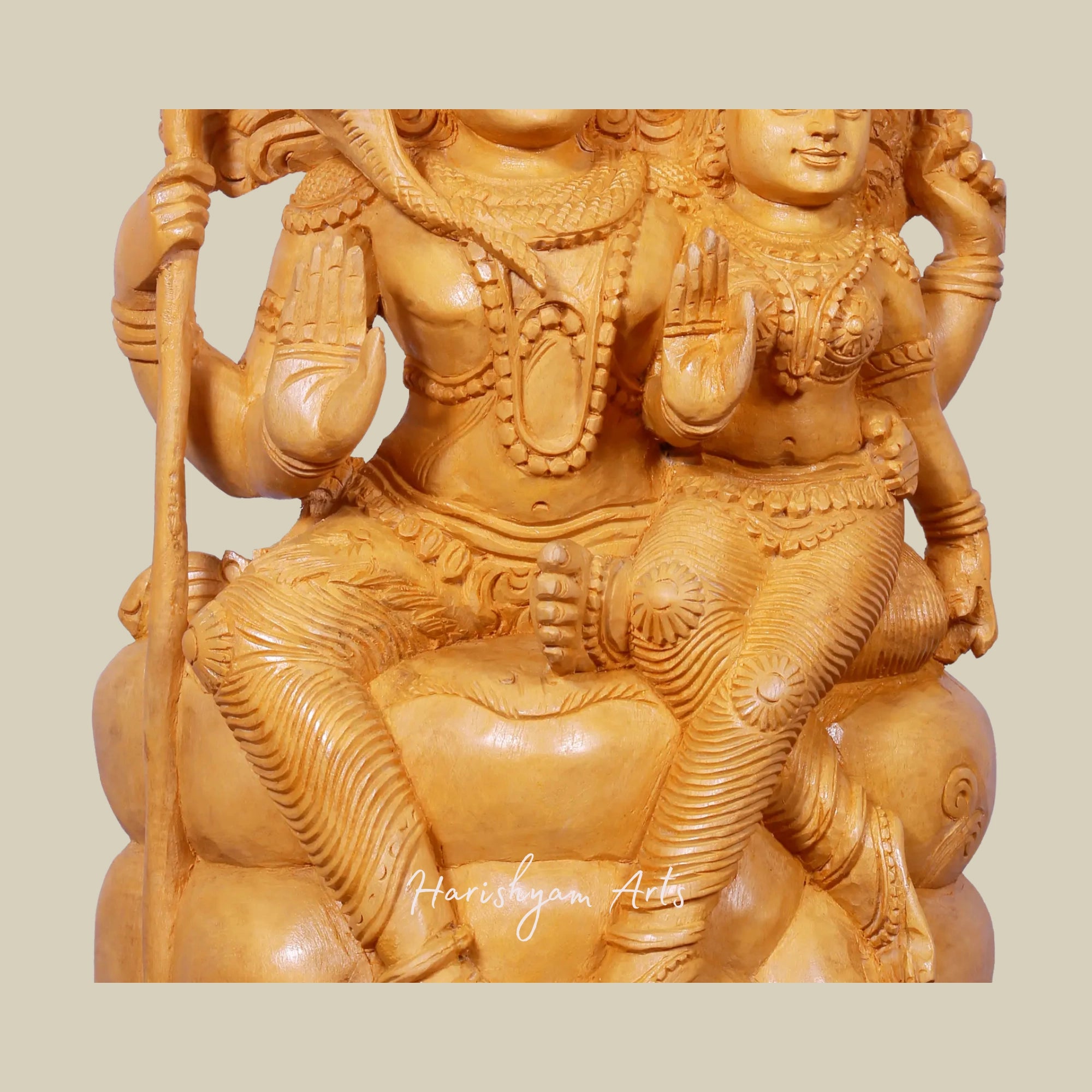 16" Lord Shiva with Parvati Wooden Idol Seated on Pedestal Perfect for Home Décor2