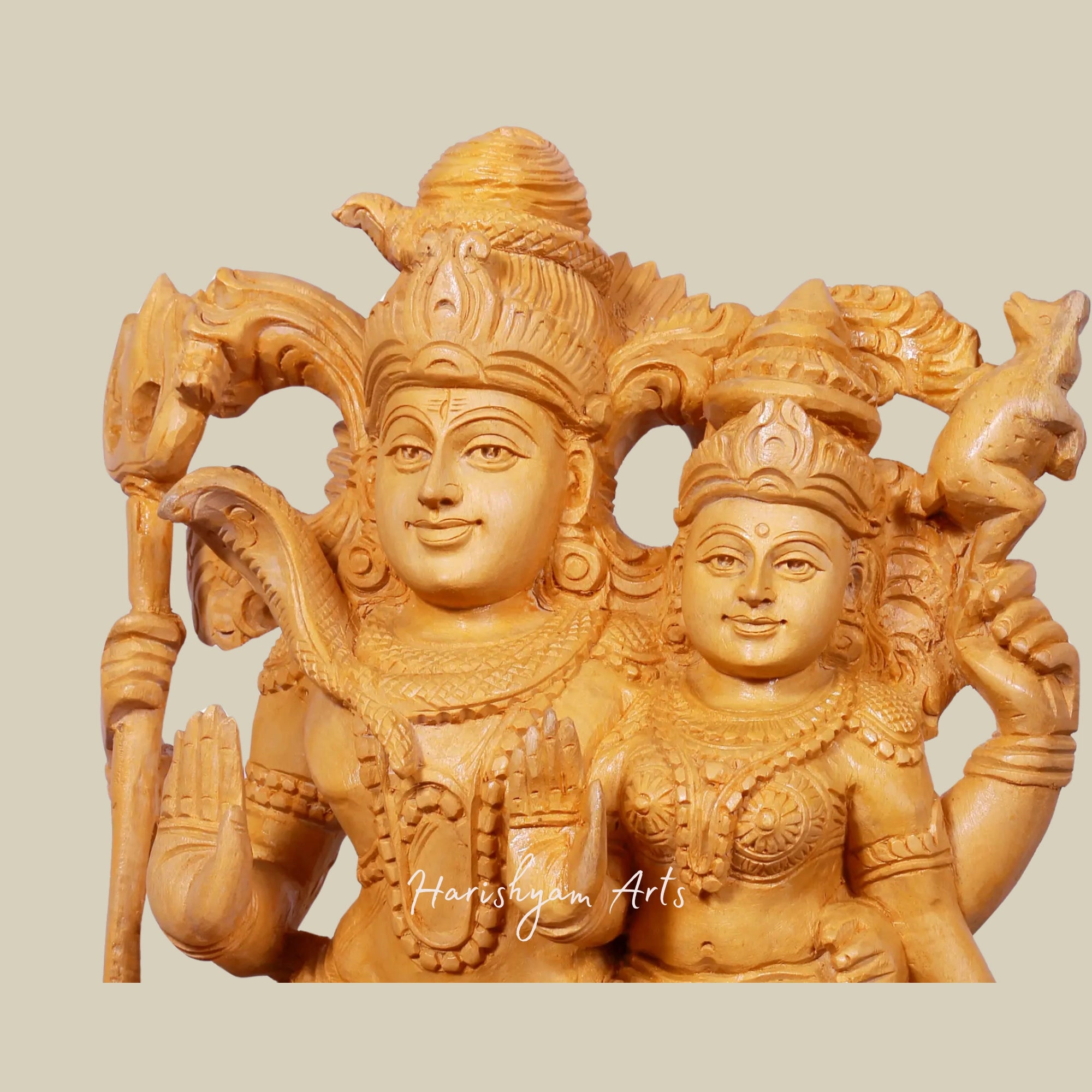 16" Lord Shiva with Parvati Wooden Idol Seated on Pedestal Perfect for Home Décor5