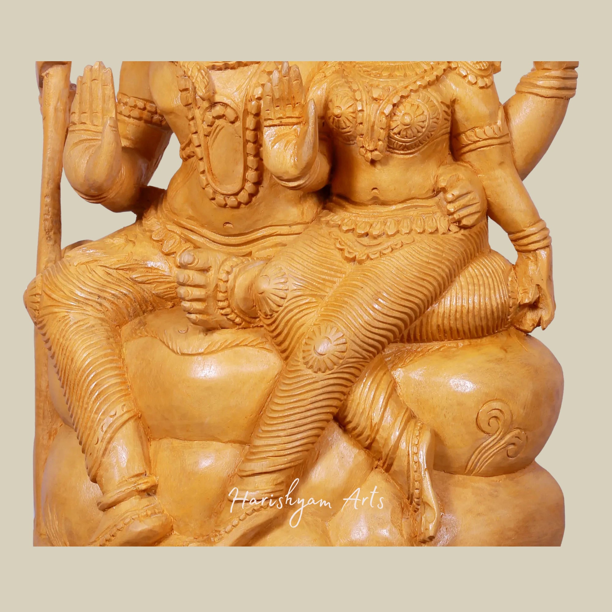 16" Lord Shiva with Parvati Wooden Idol Seated on Pedestal Perfect for Home Décor6