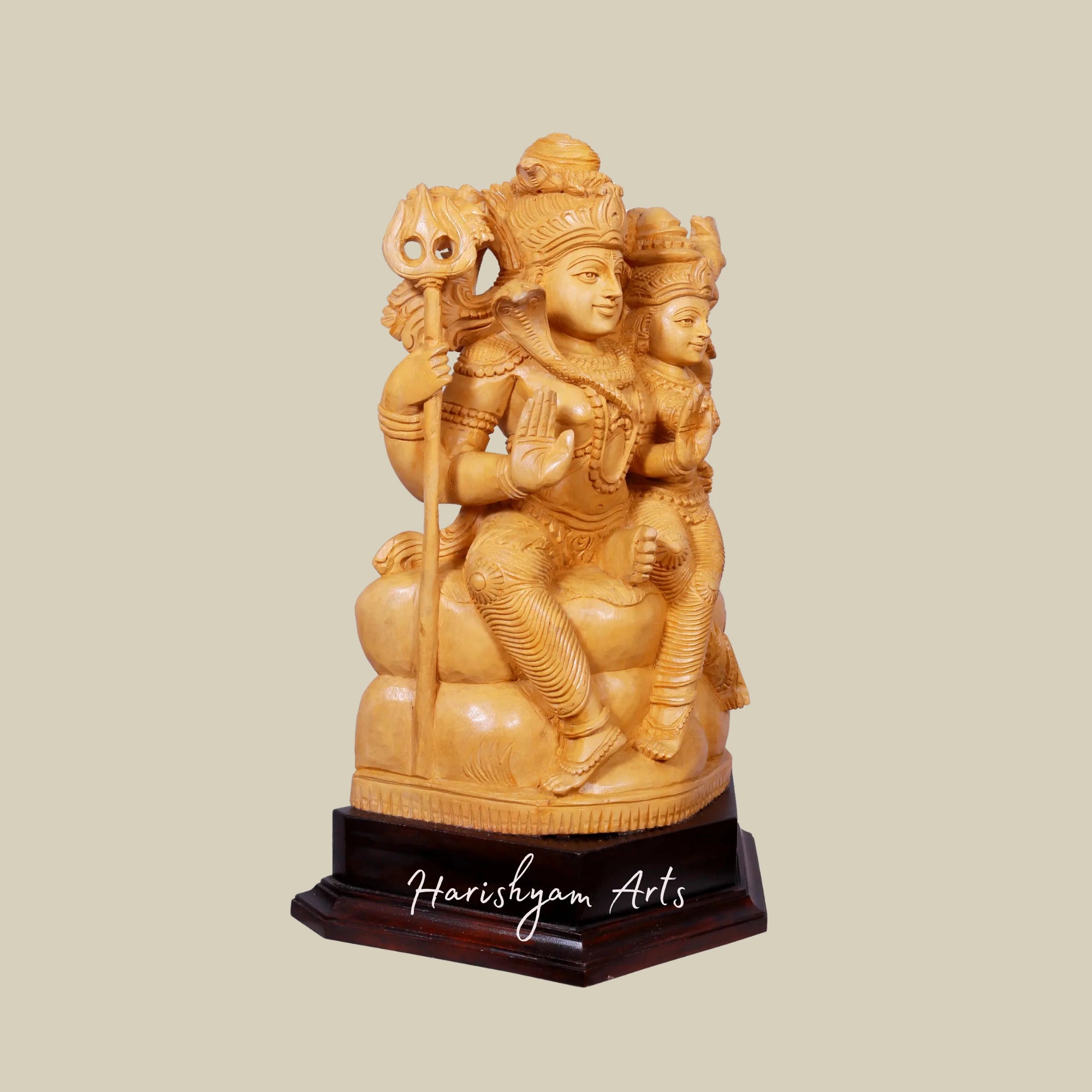 16" Lord Shiva with Parvati Wooden Idol Seated on Pedestal Perfect for Home Décor8