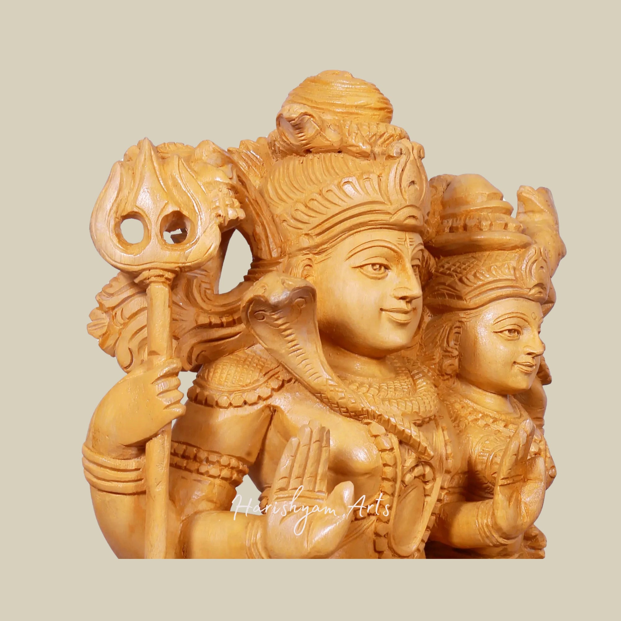 16" Lord Shiva with Parvati Wooden Idol Seated on Pedestal Perfect for Home Décor9