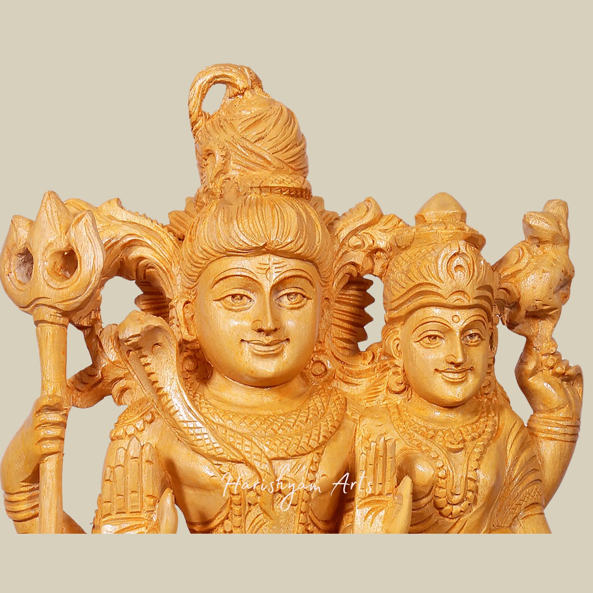 16" Wooden Shiva Parvati Seated on ThronE Wooden Statue for Pooja or Decor