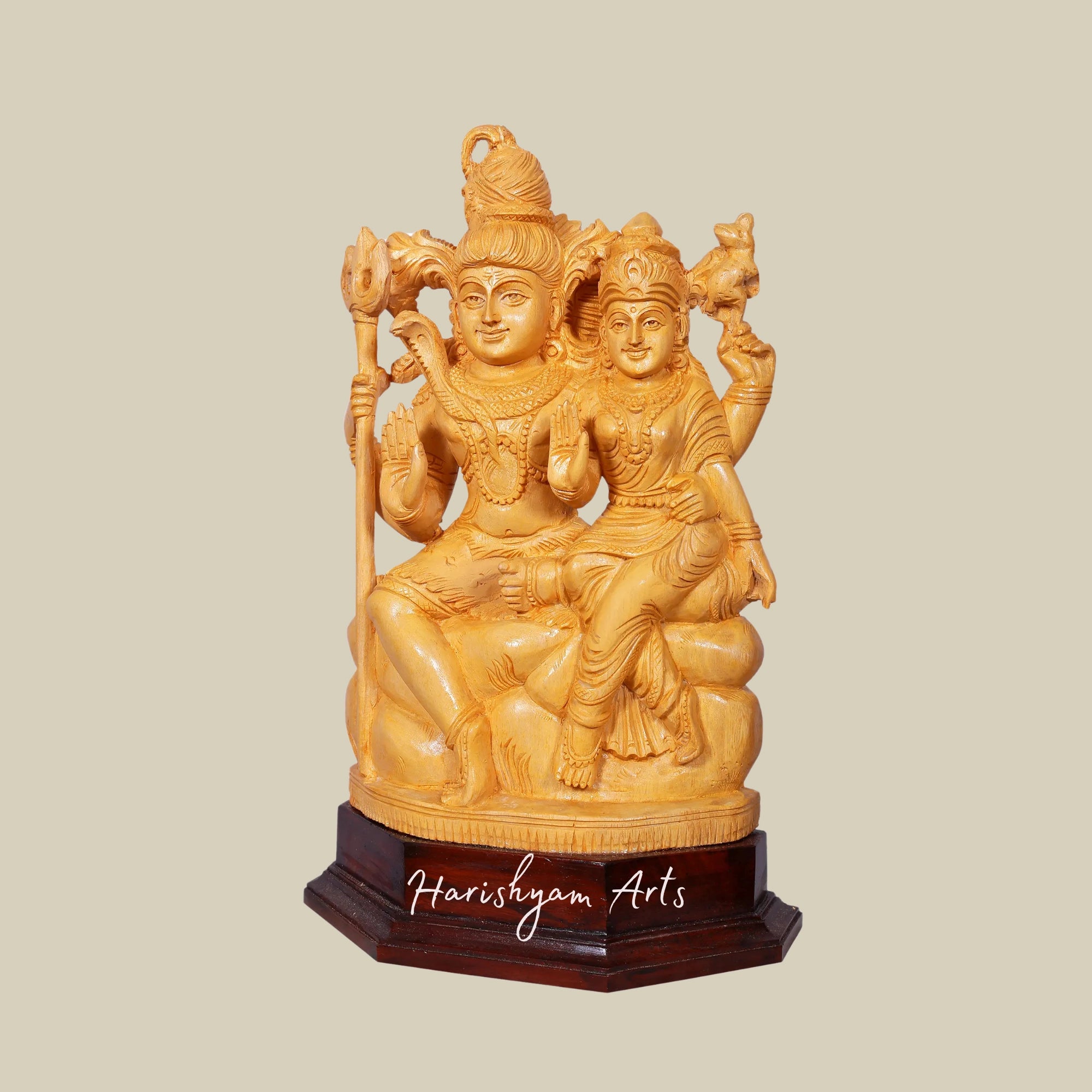 16" Wooden Shiva Parvati Seated on ThronE Wooden Statue for Pooja or Decor4
