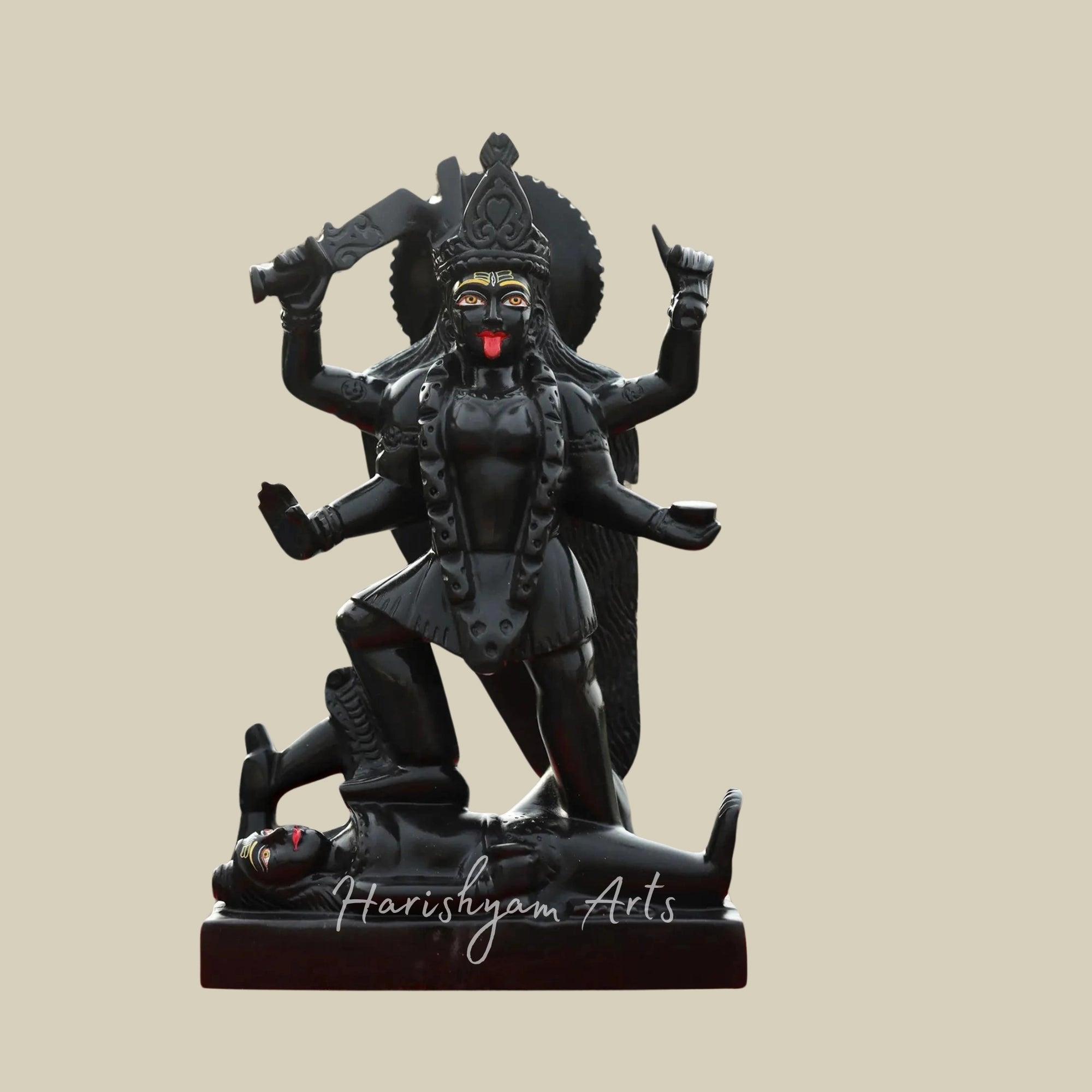 16" Chaturbhuja Maa Kali Black Marble Murti