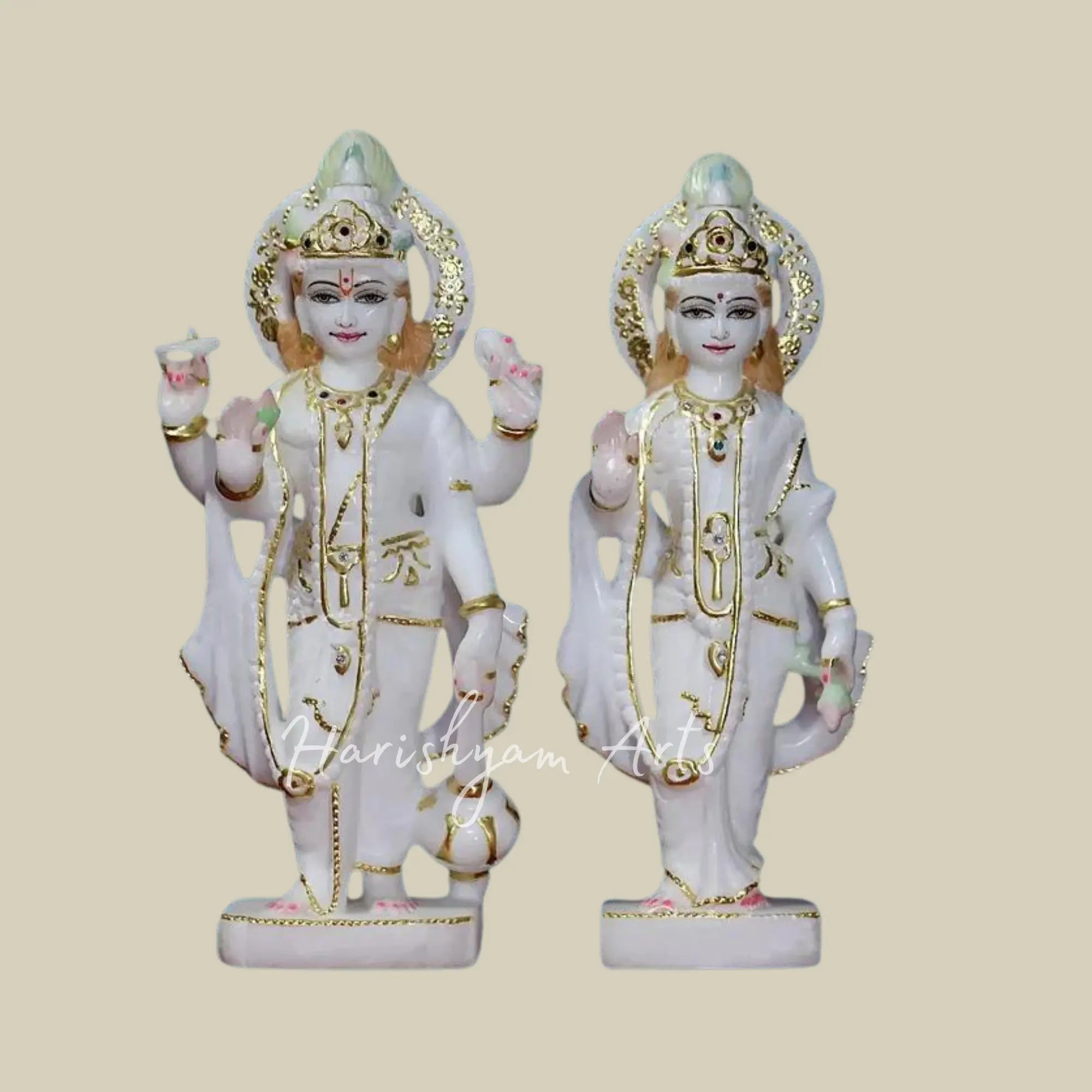 16 inches Laxmi Vishnu Statue In White Marble