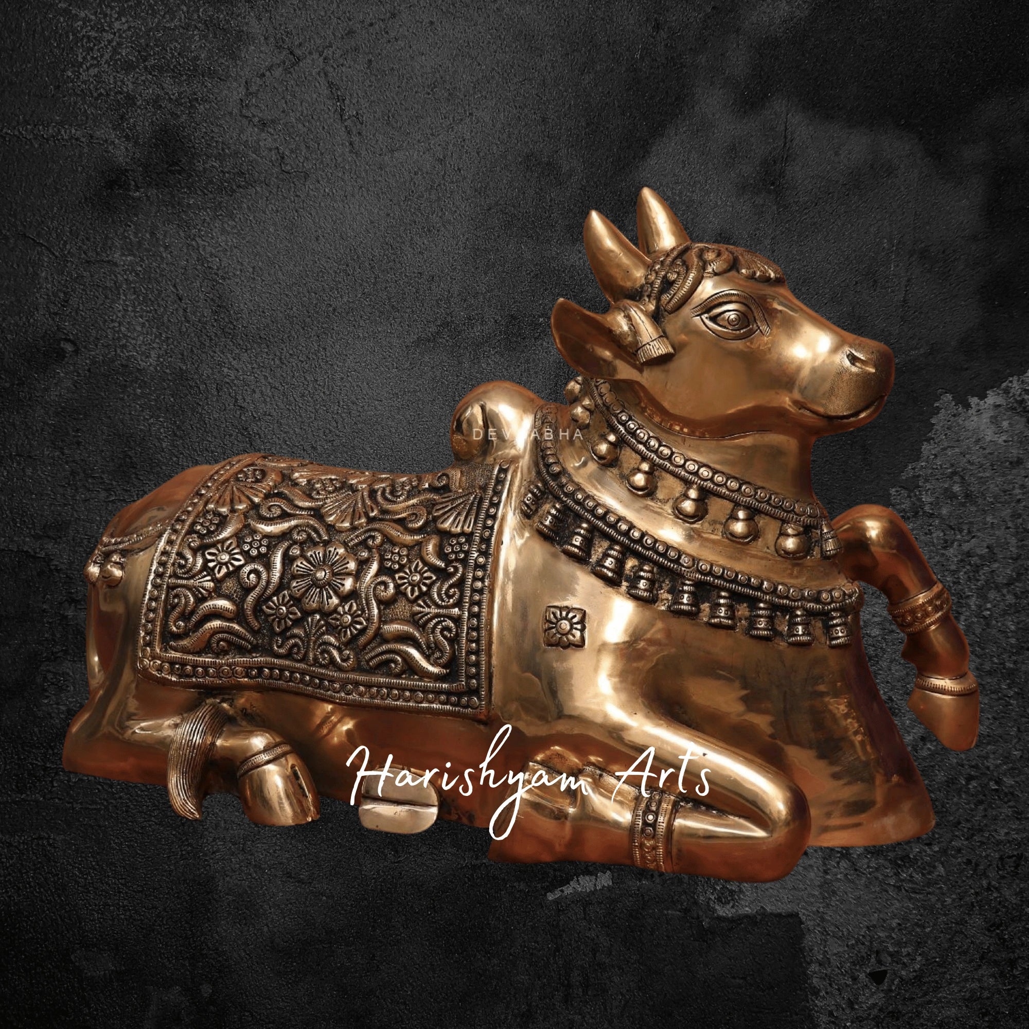 17" Antique Finish Nandi Idol in Brass for Sacred Vastu Placement