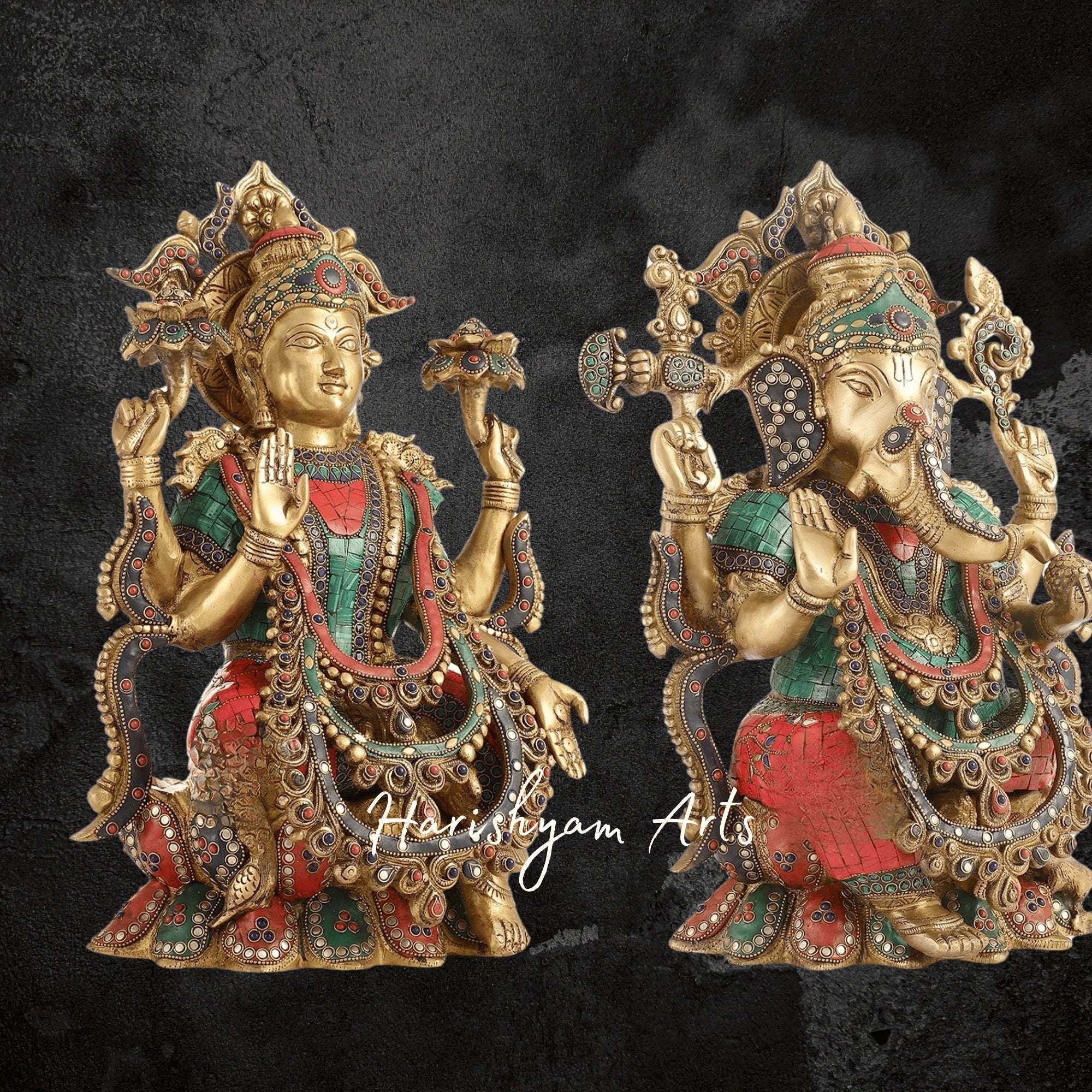17" Brass Laxmi Ganesh Idol for Temple and Home