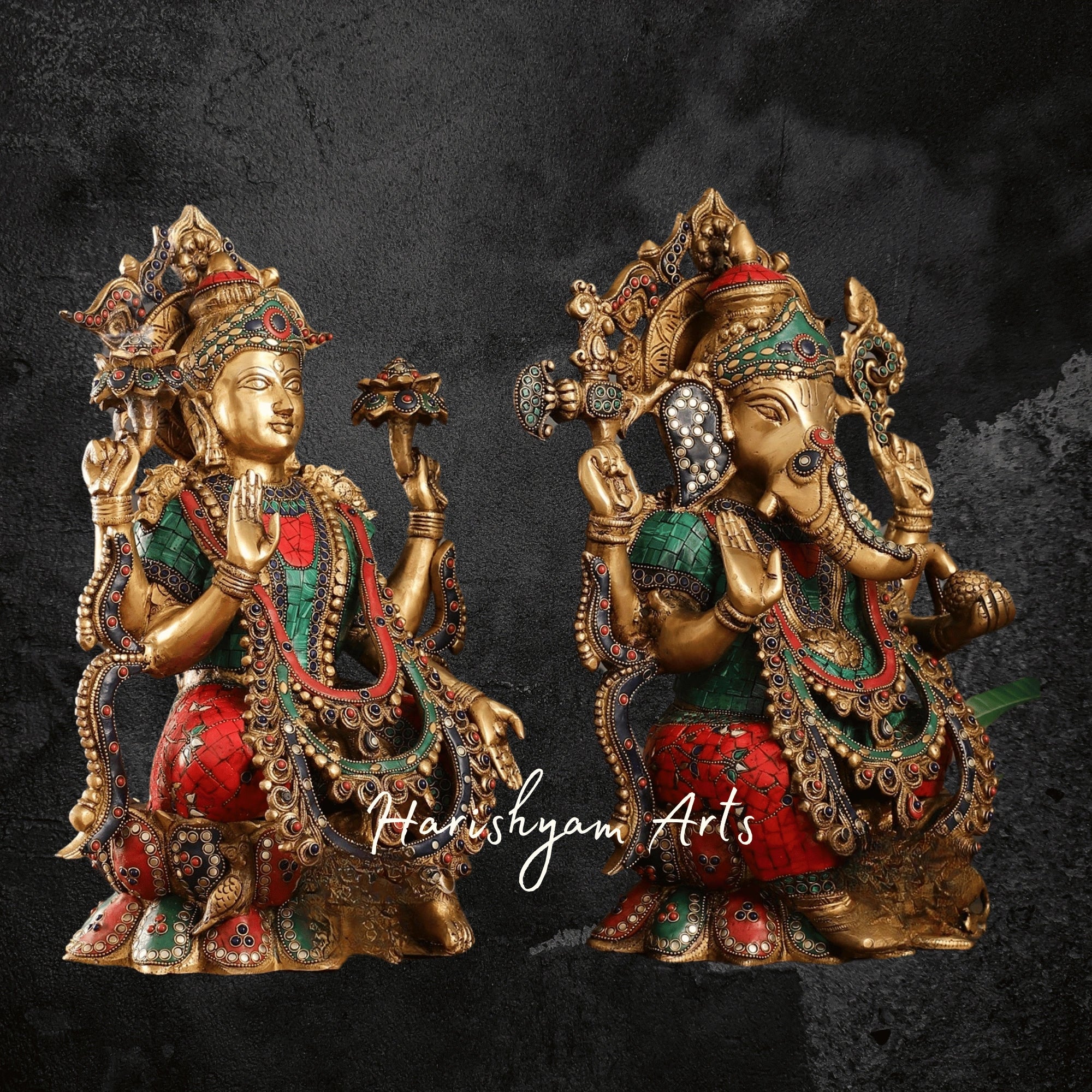 17" Brass Laxmi Ganesh Idol for Temple and Home