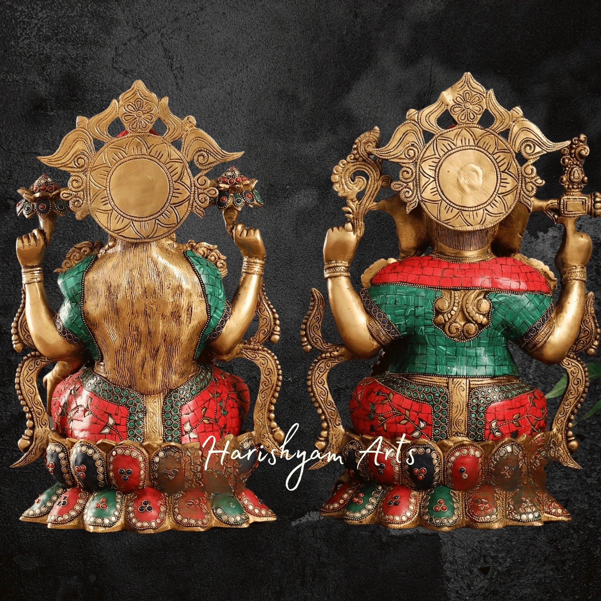 17" Brass Laxmi Ganesh Idol for Temple and Home