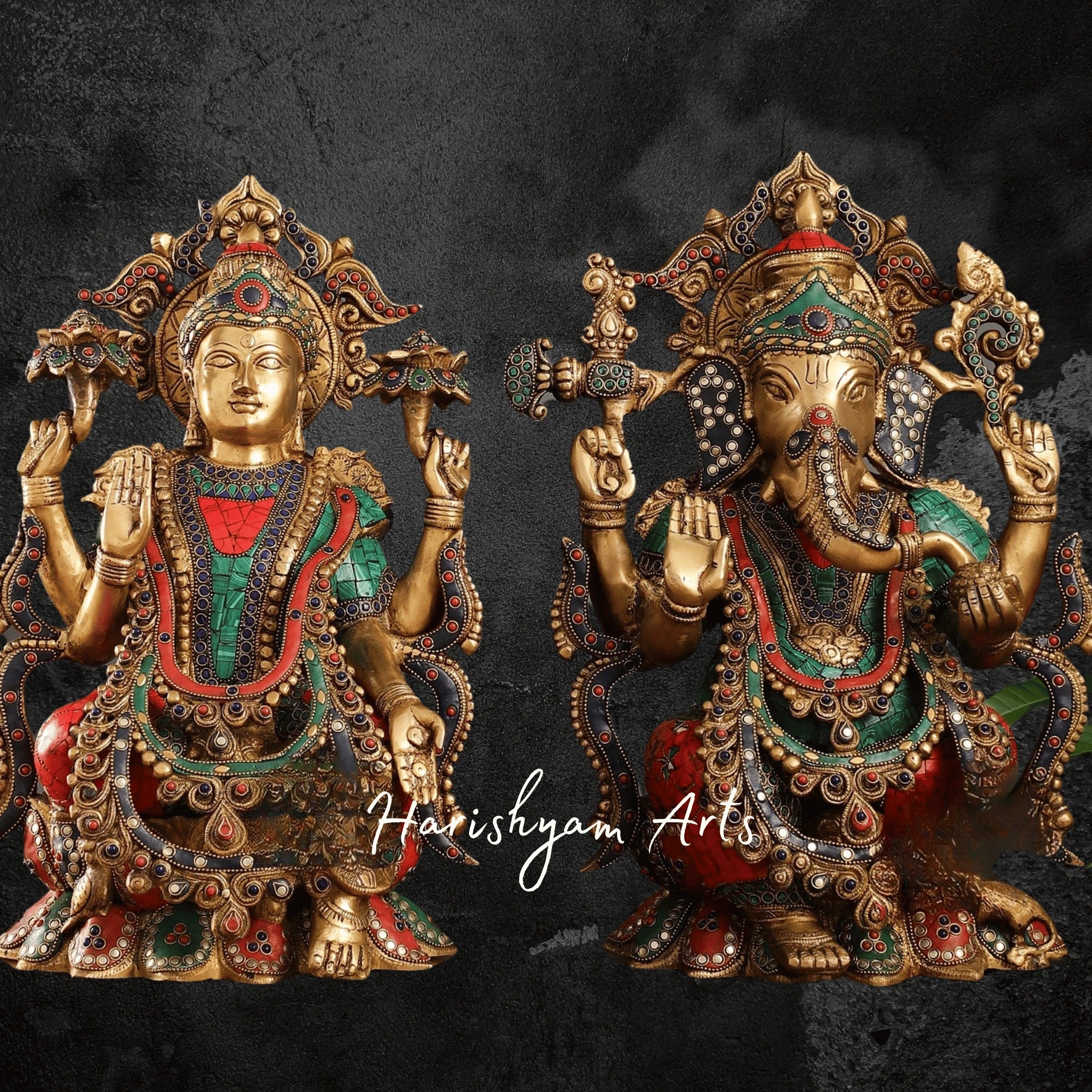 17" Brass Laxmi Ganesh Idol for Temple and Home