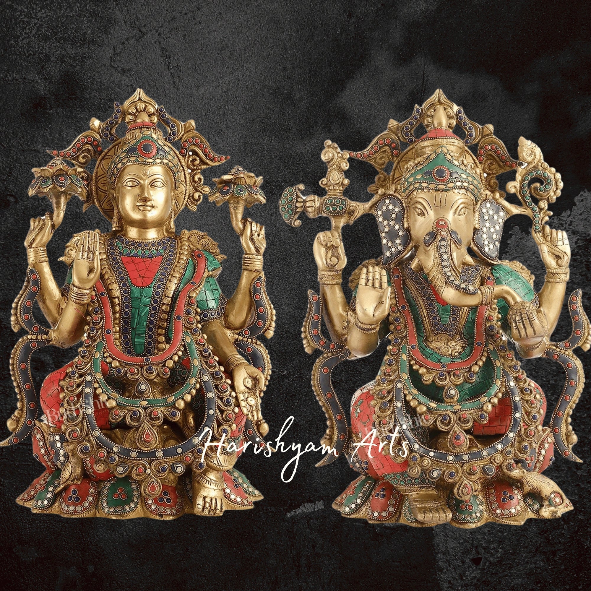 17" Brass Laxmi Ganesh Idol for Temple and Home