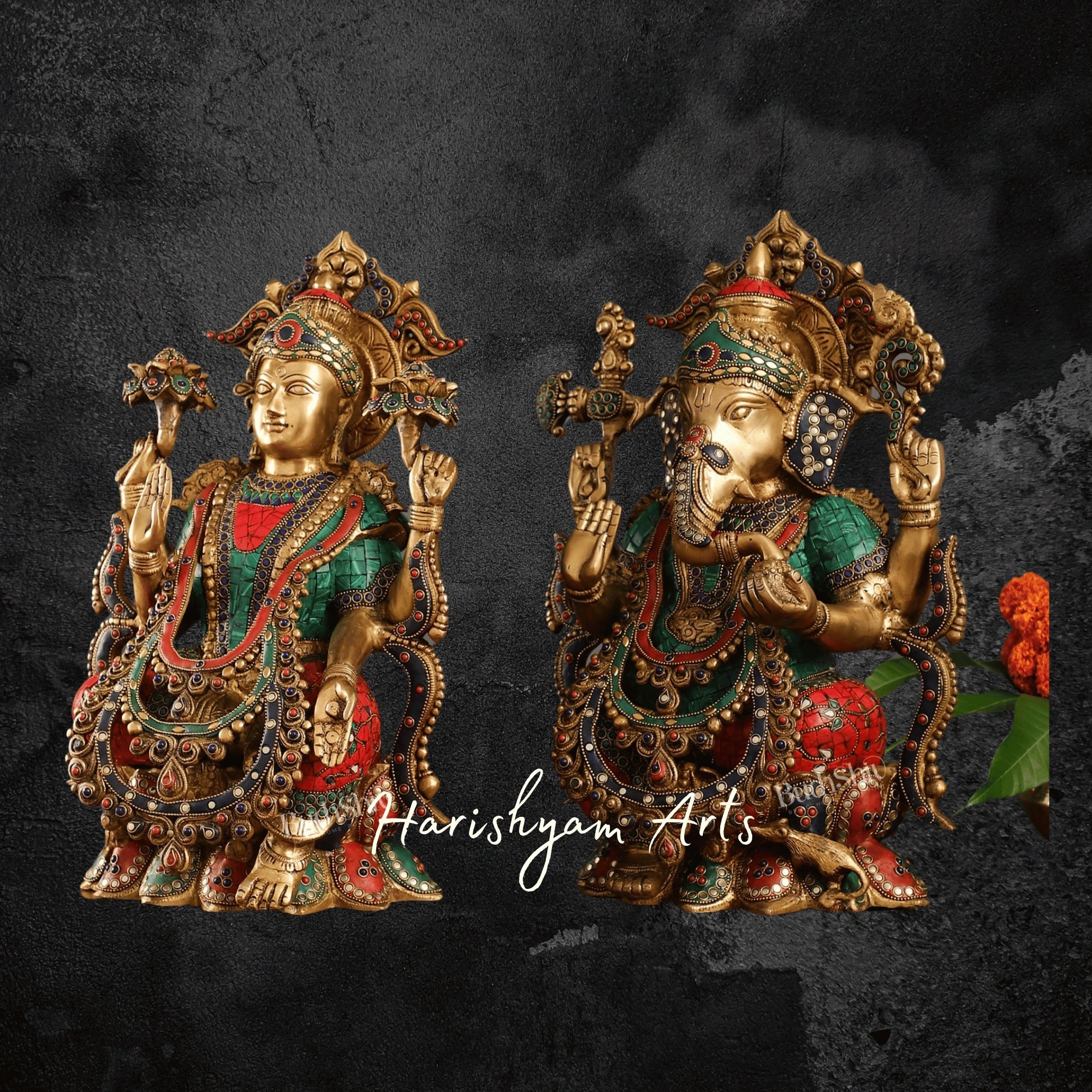 17" Brass Laxmi Ganesh Idol for Temple and Home