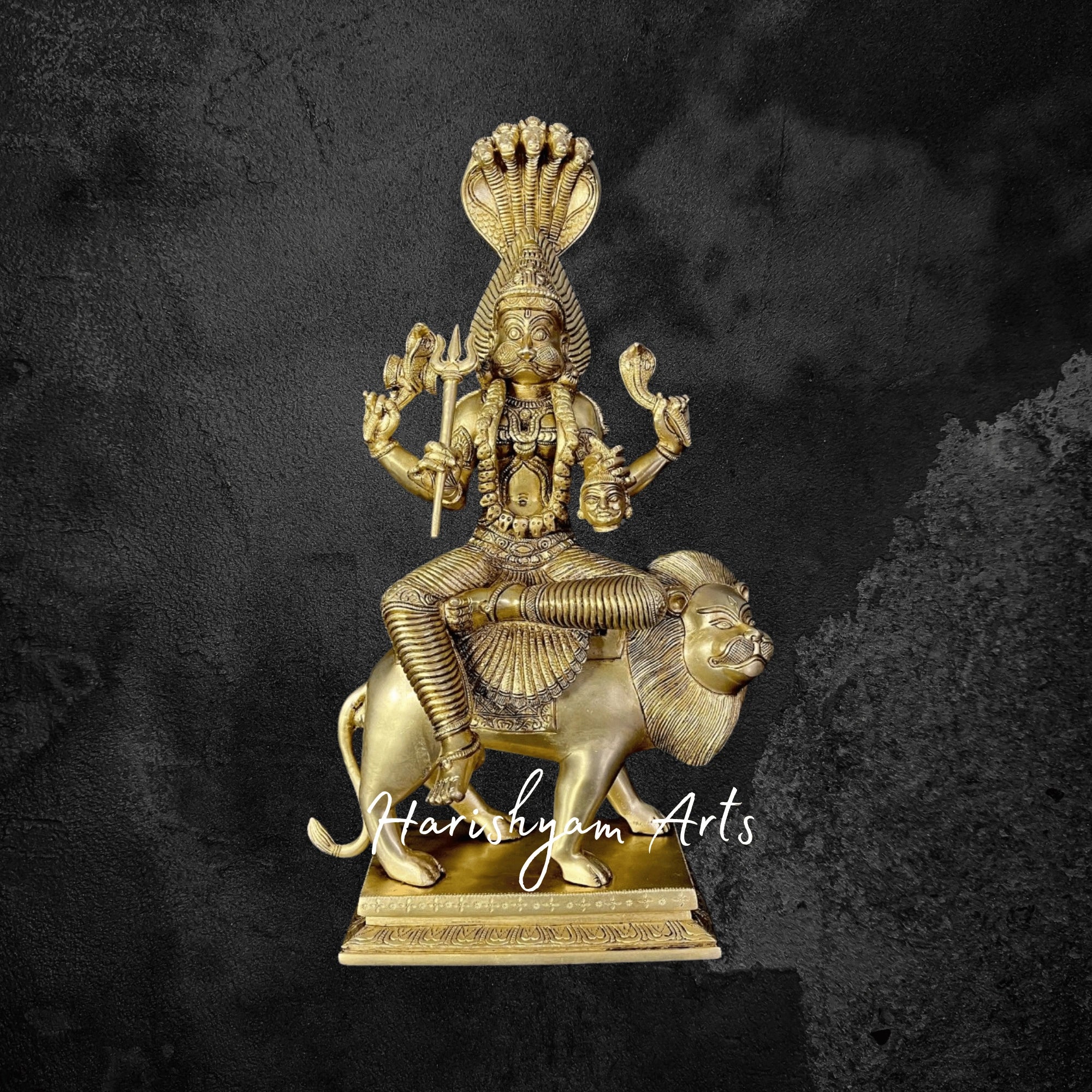 17" Brass Pratyangira Devi Idol – Narasimhi Statue of Divine Protection in Gold Finish