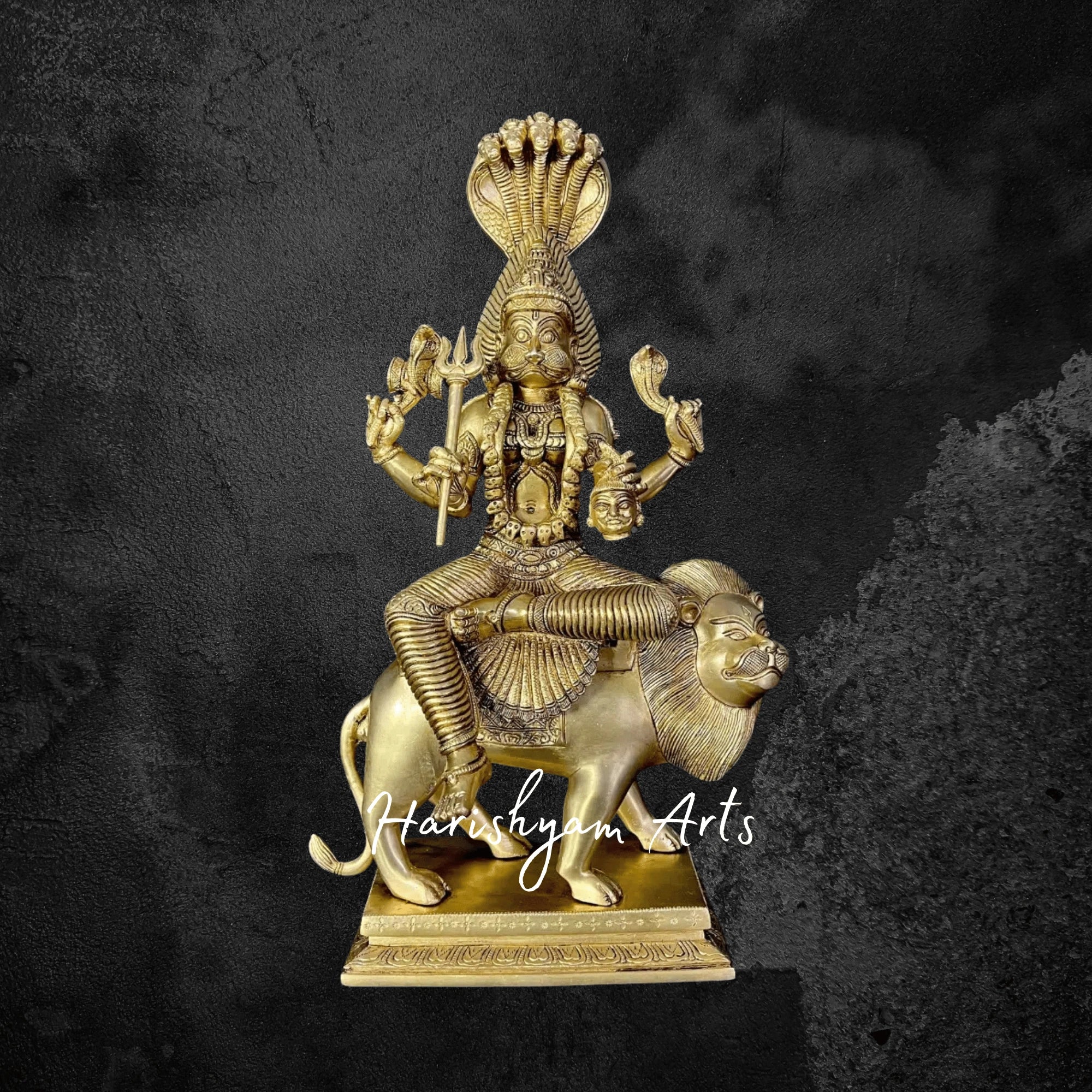 17" Brass Pratyangira Devi Idol – Narasimhi Statue of Divine Protection in Gold Finish1