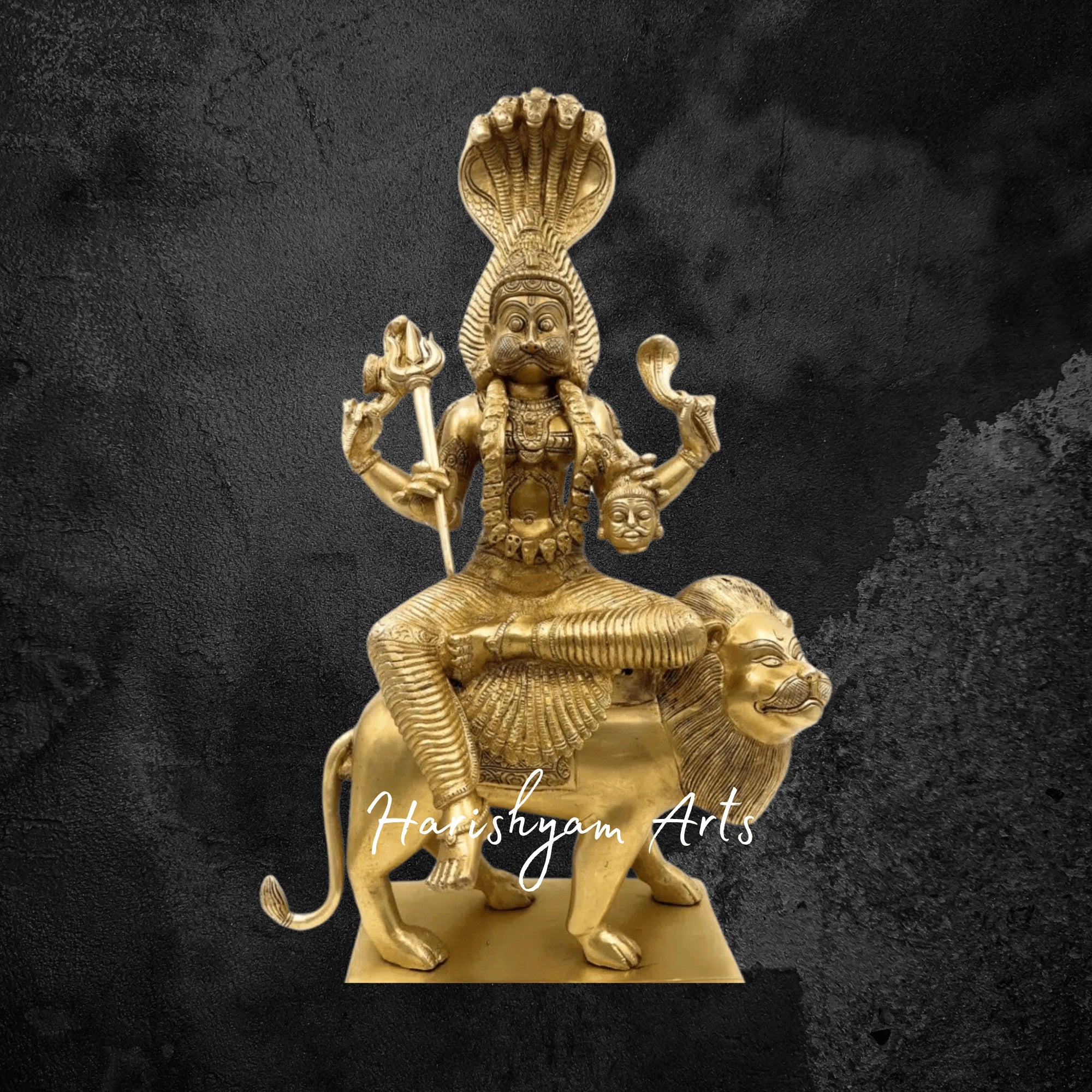 17" Brass Pratyangira Devi Idol – Narasimhi Statue of Divine Protection in Gold Finish3