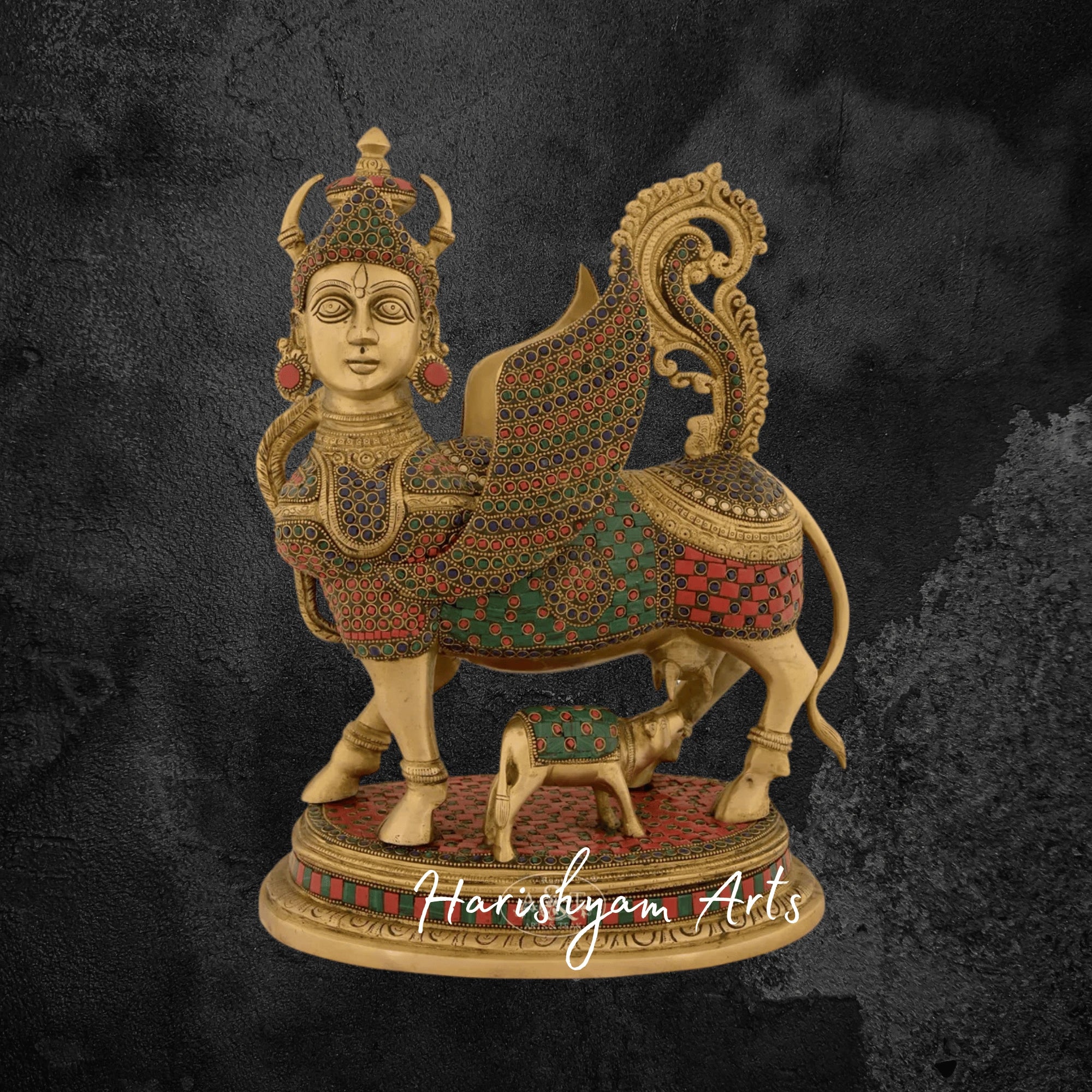 17" Buy Kamdhenu Cow Idol Online in Brass for Pooja Room
