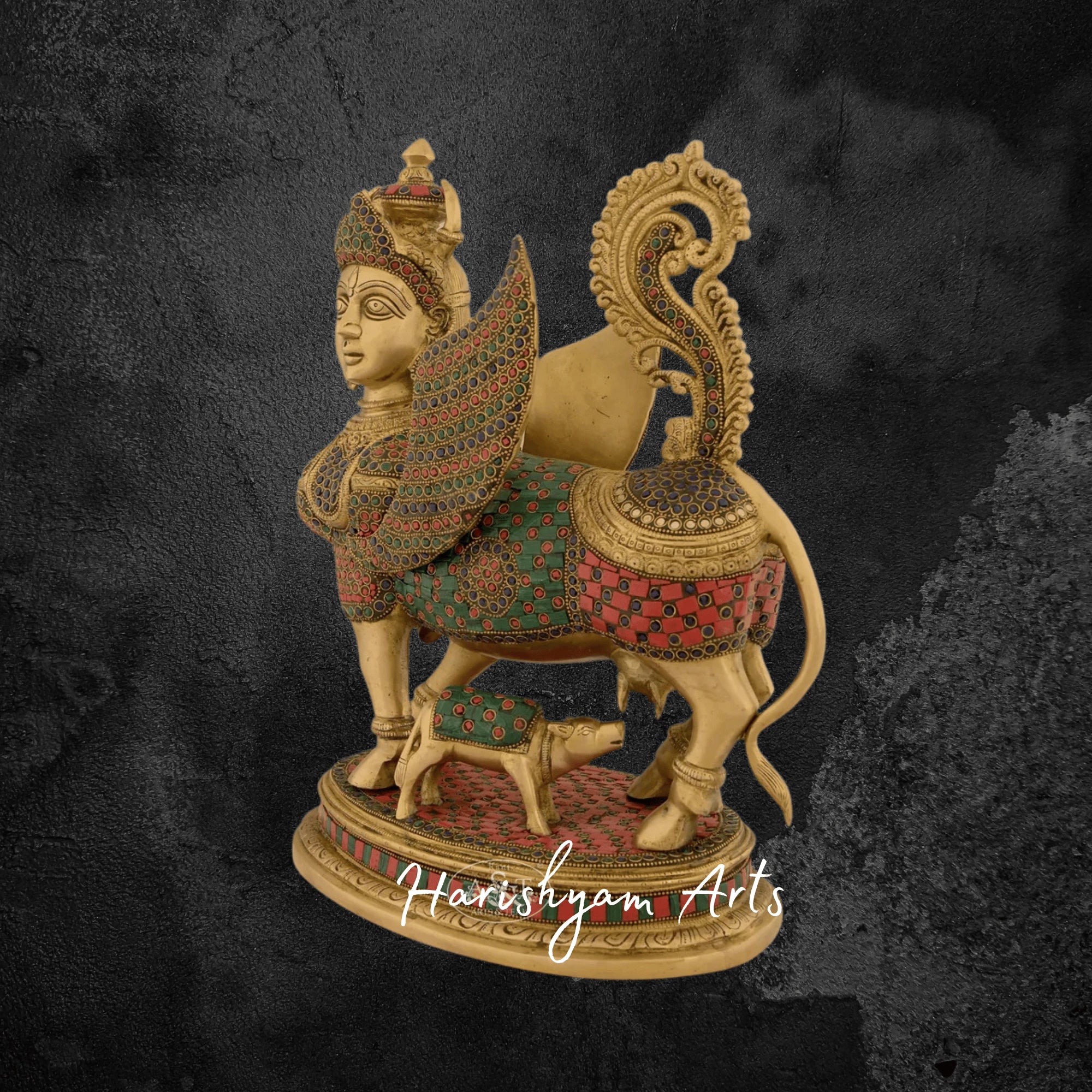 17" Buy Kamdhenu Cow Idol Online in Brass for Pooja Room
