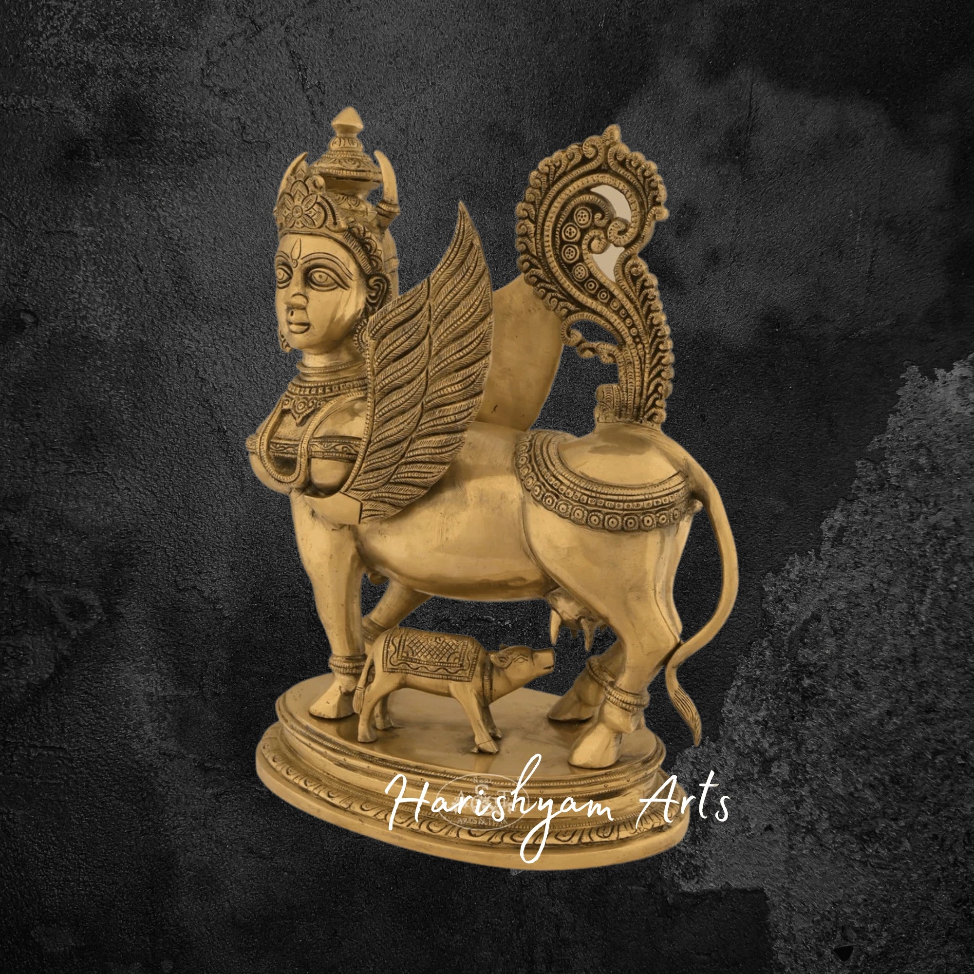17" Divine Brass Kamadhenu Idol with Calf for Vastu and Pooja Room