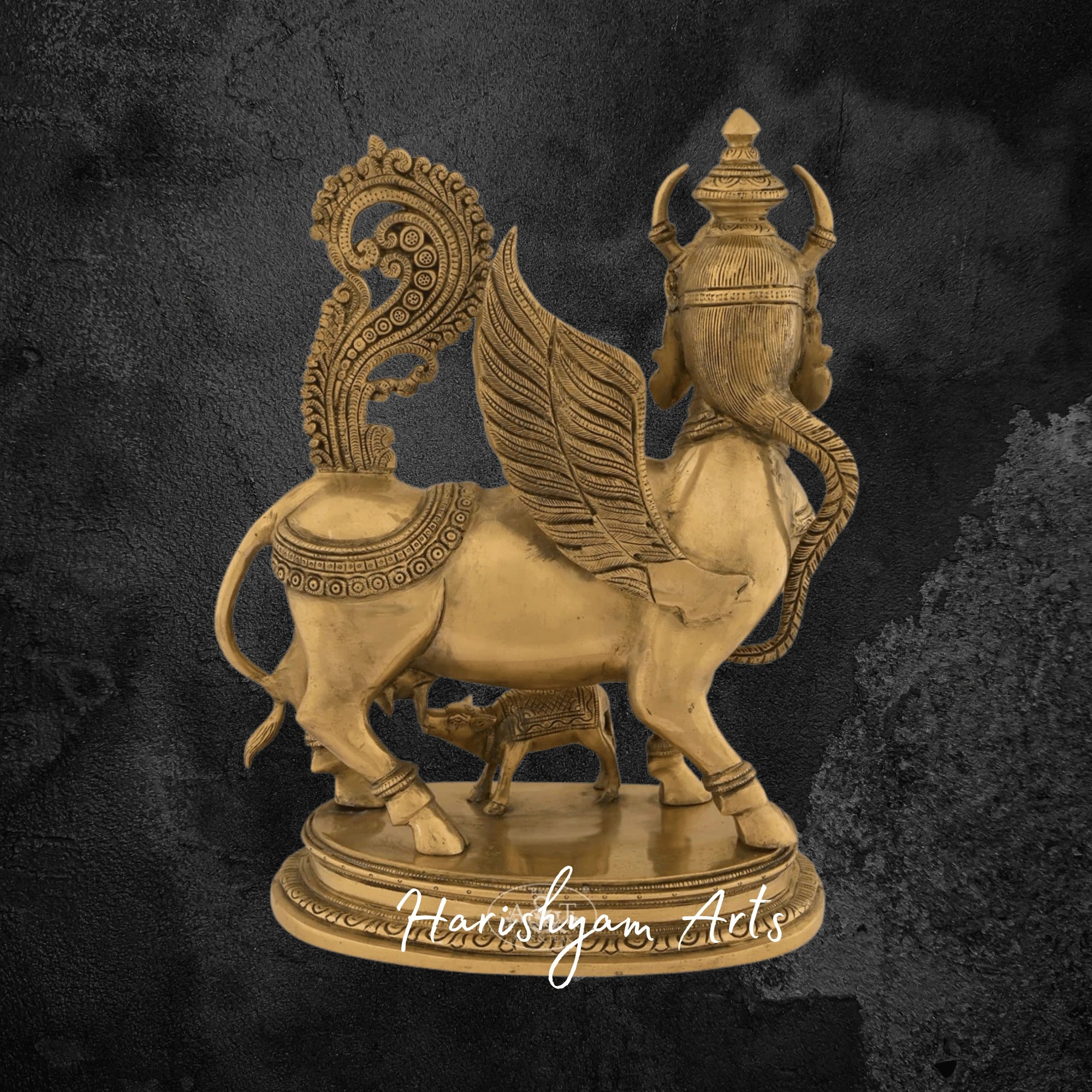 17" Divine Brass Kamadhenu Idol with Calf for Vastu and Pooja Room