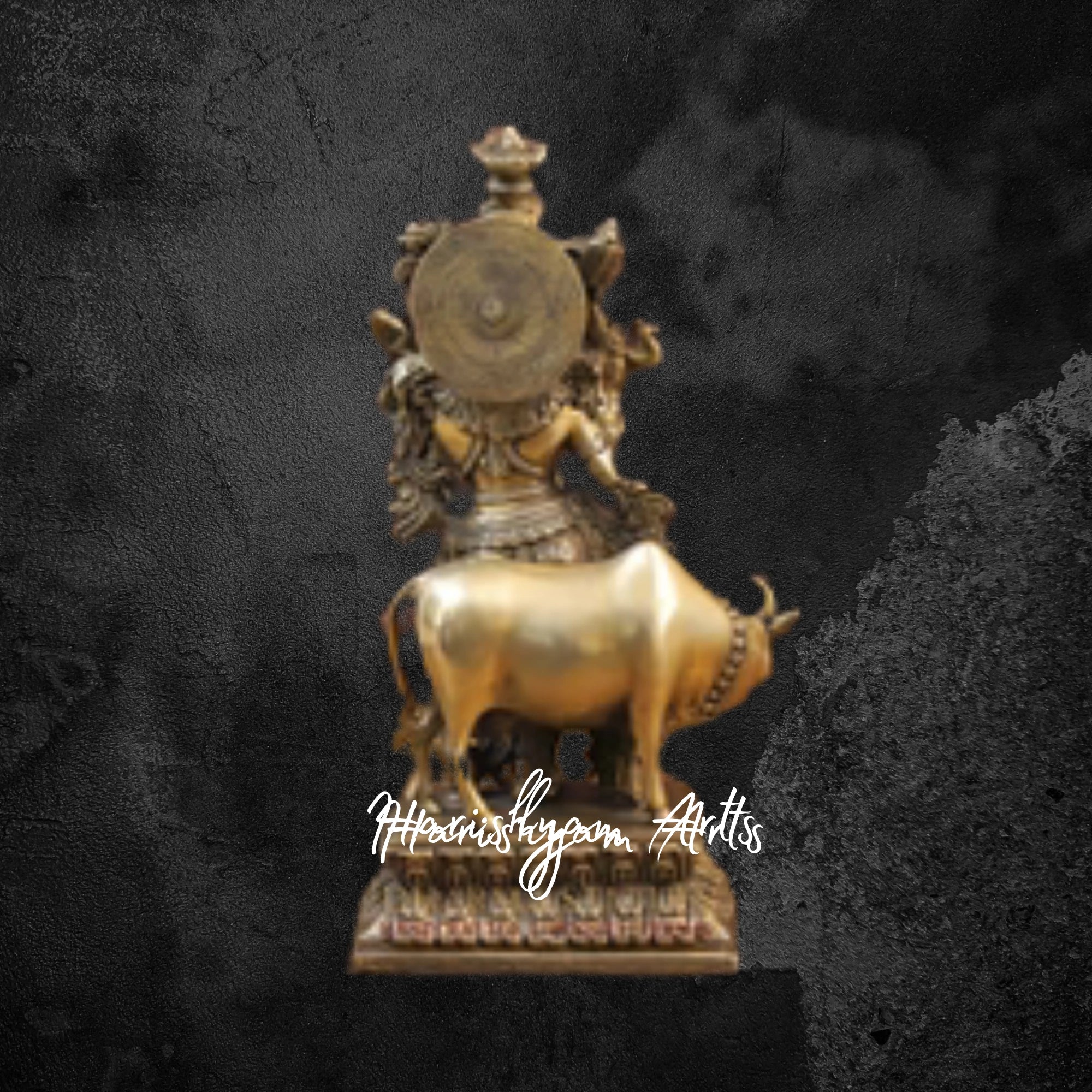 17" Divine Brass Krishna with Cow in Fine Gold Finish