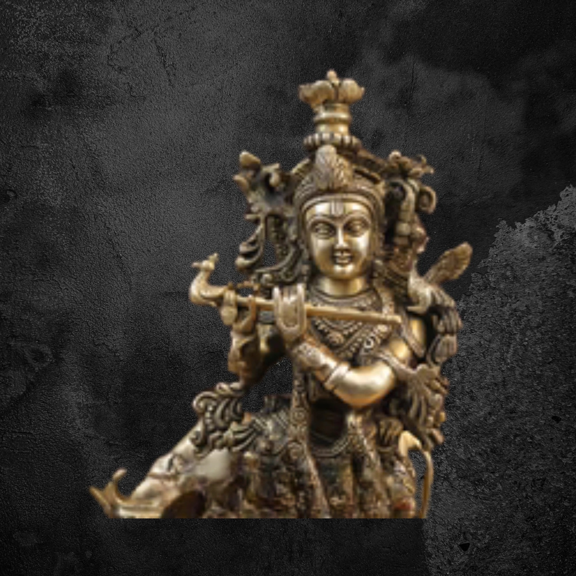 17" Divine Brass Krishna with Cow in Fine Gold Finish