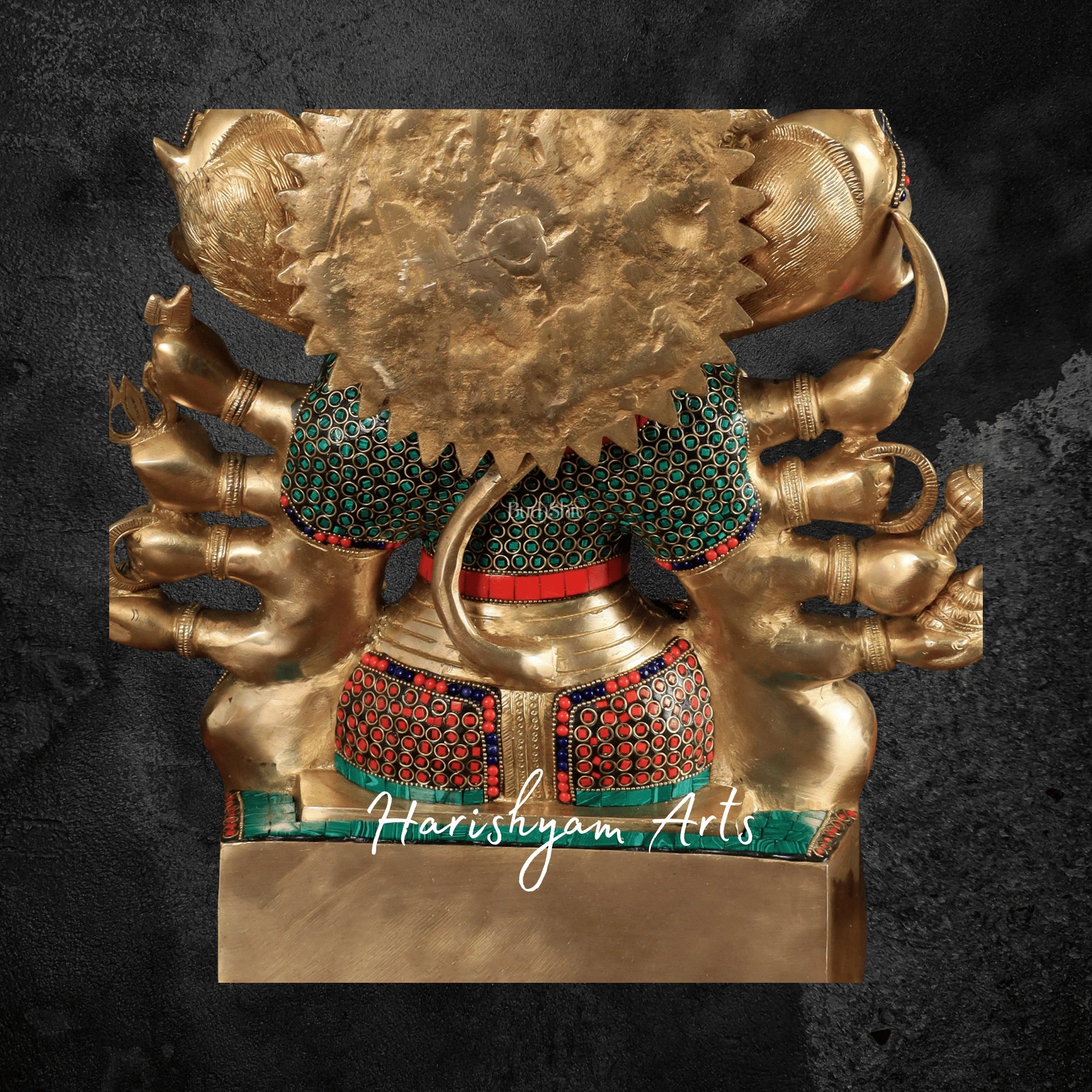 17" Heavy Brass Hanuman Statue with Exquisite Stonework and Traditional Craftsmanship