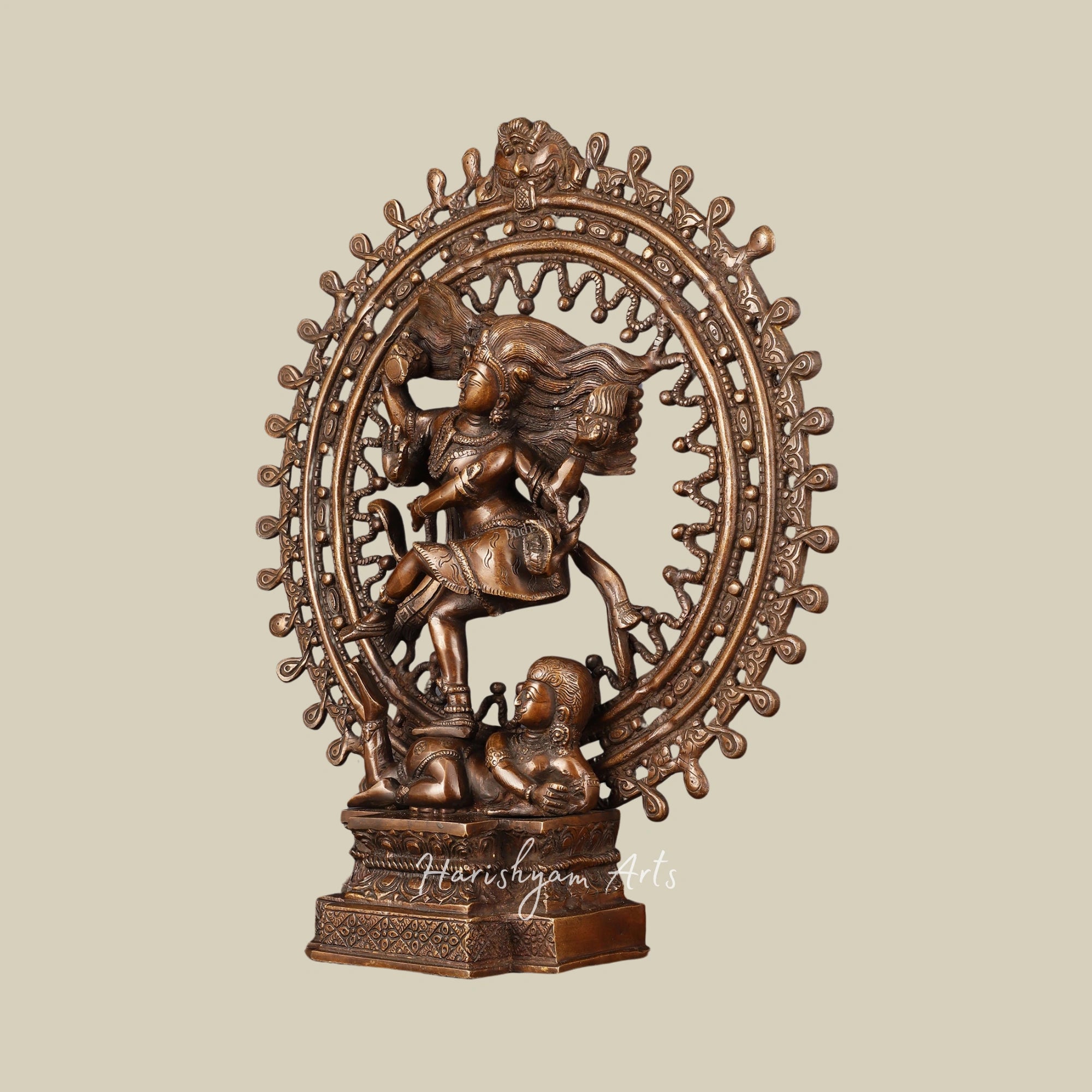 17" Timeless Vintage Brass Nataraja Statue with Intricate Dreadlock Design