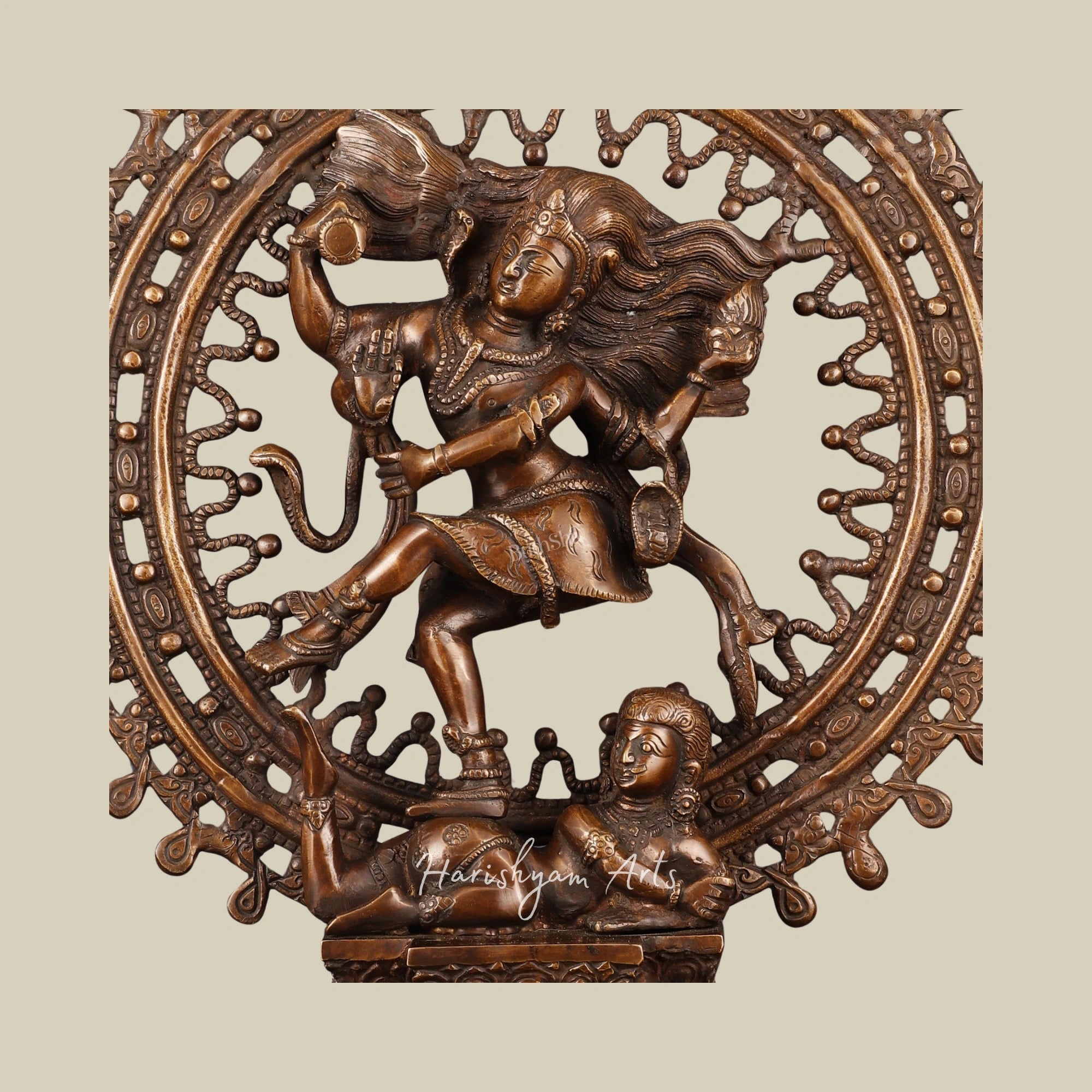 17" Timeless Vintage Brass Nataraja Statue with Intricate Dreadlock Design