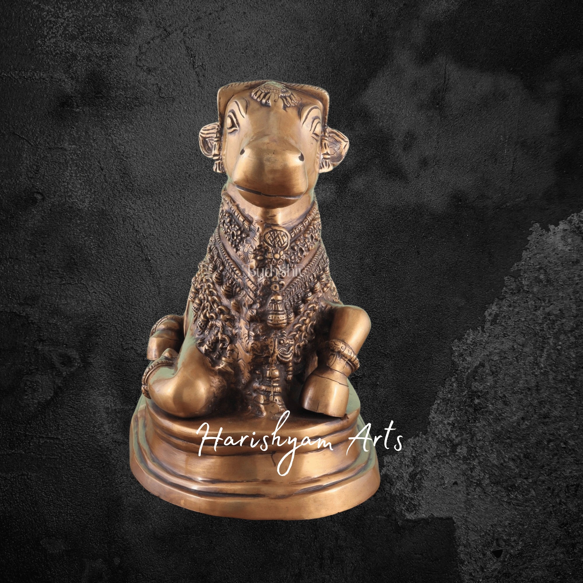 17" Vintage Brass Nandi Statue on Base for Spiritual Spaces