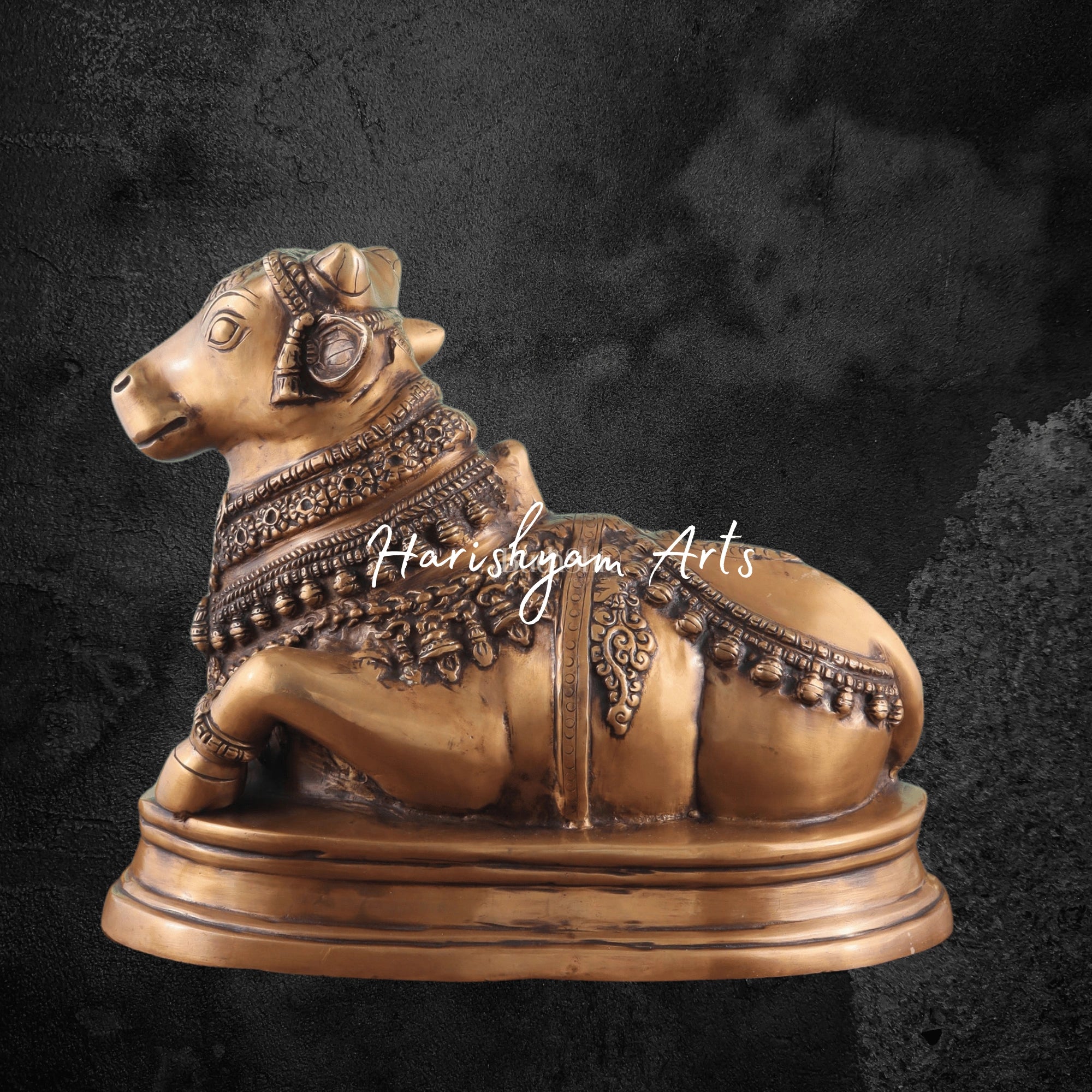 17" Vintage Brass Nandi Statue on Base for Spiritual Spaces