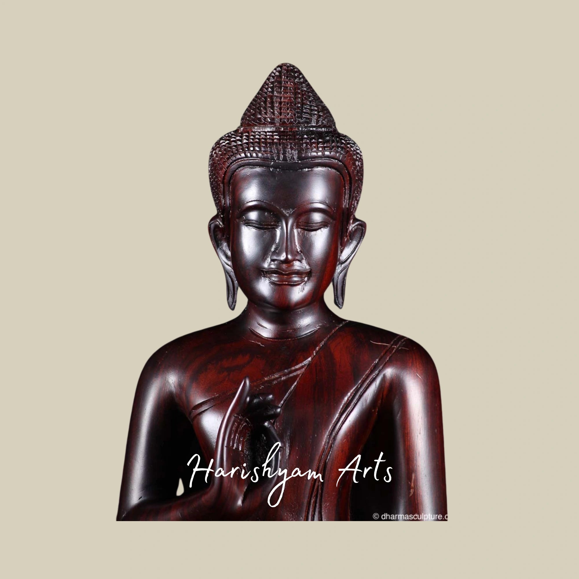 17" Vitarka Mudra Buddha Statue Carved in Natural Wood for Enlightenment Decor
