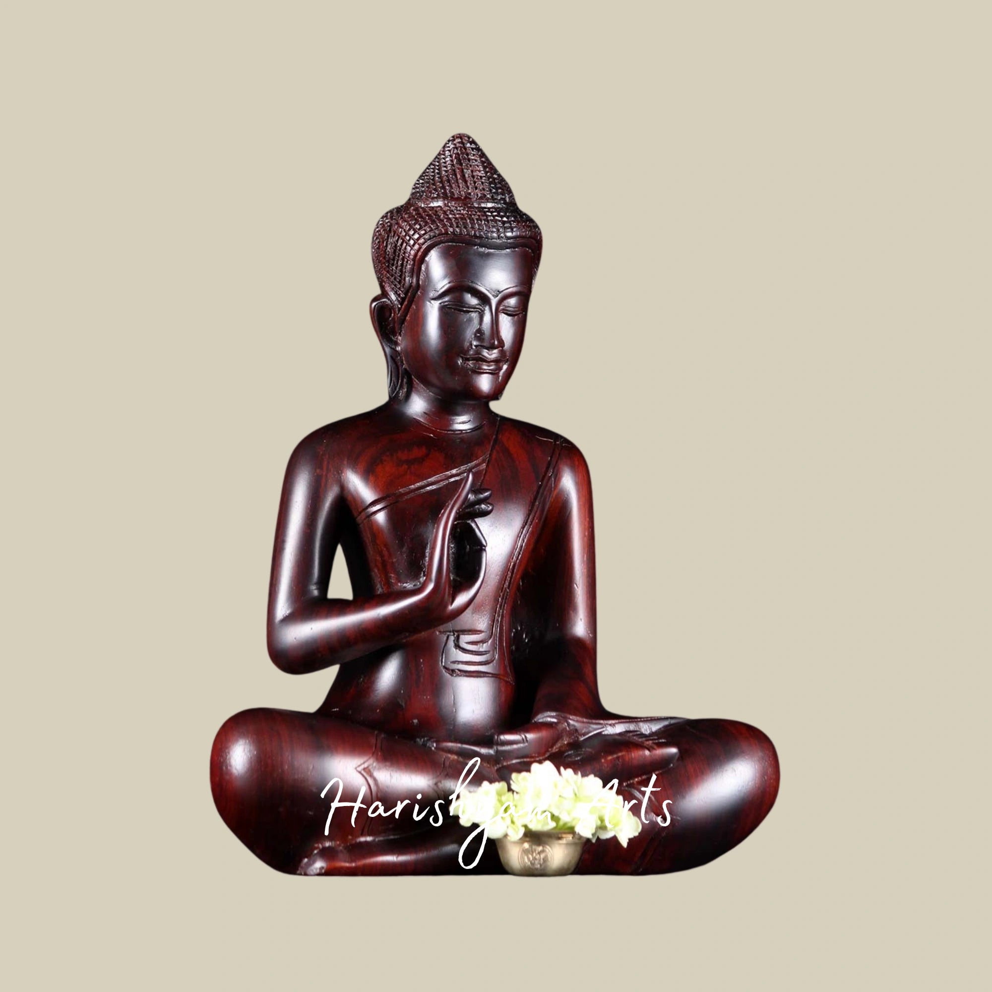 17" Vitarka Mudra Buddha Statue Carved in Natural Wood for Enlightenment Decor