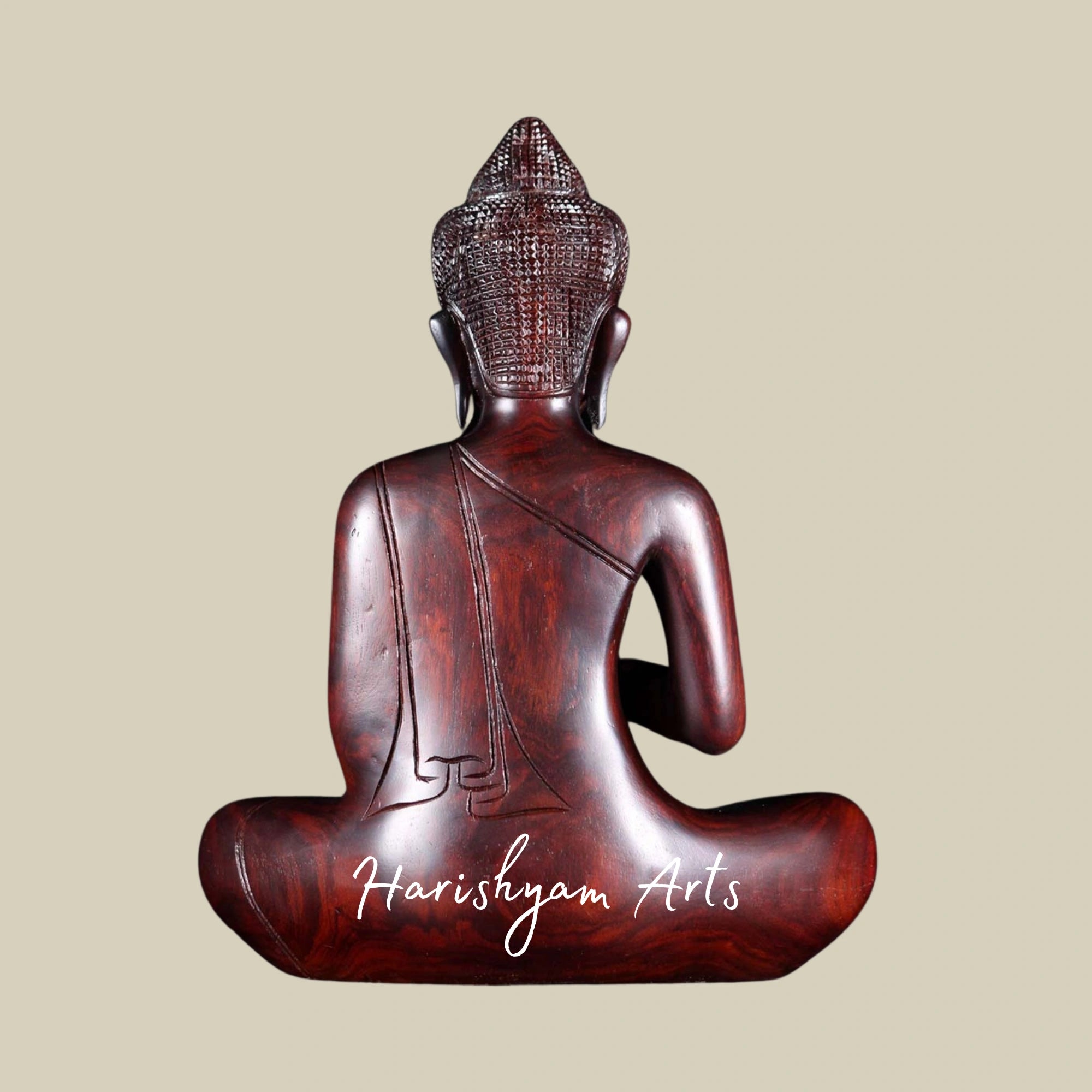 17" Vitarka Mudra Buddha Statue Carved in Natural Wood for Enlightenment Decor