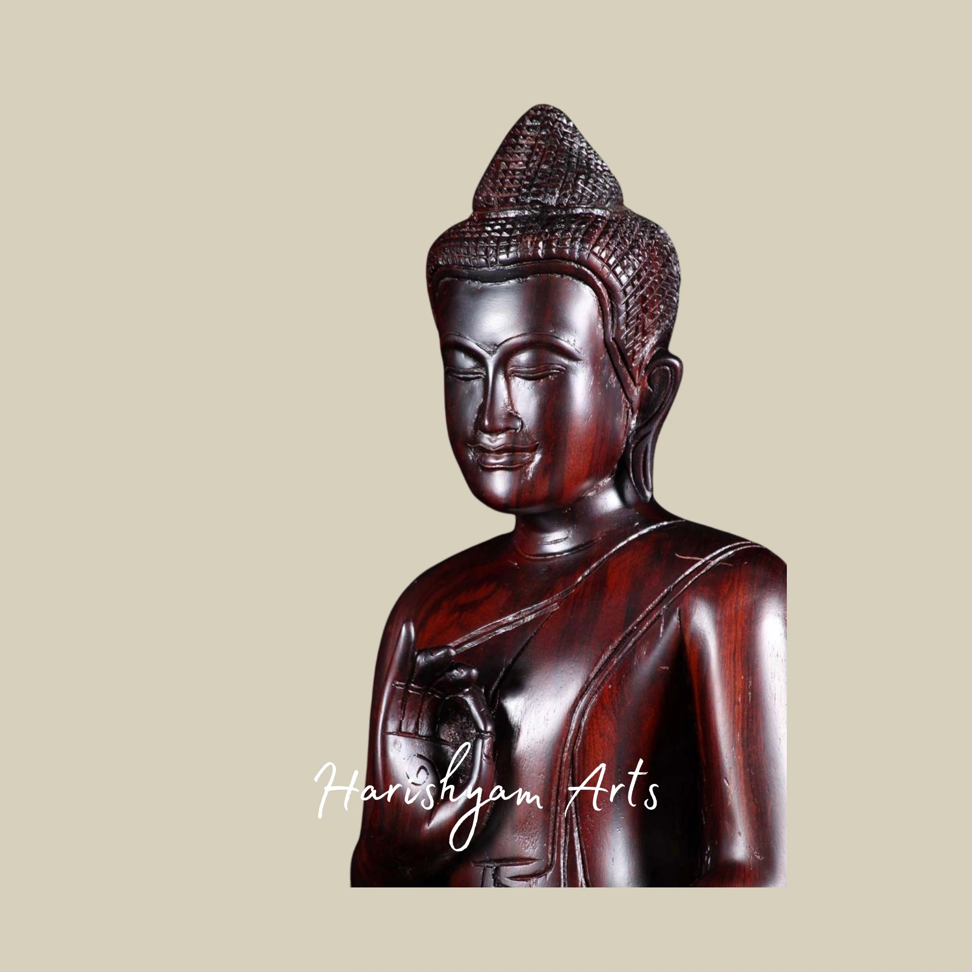 17" Vitarka Mudra Buddha Statue Carved in Natural Wood for Enlightenment Decor