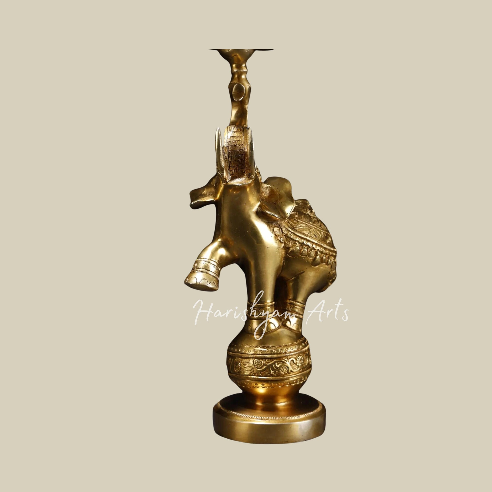 17" Brass Fluting Krishna Lamp with Five Wicks on Elephant Base1