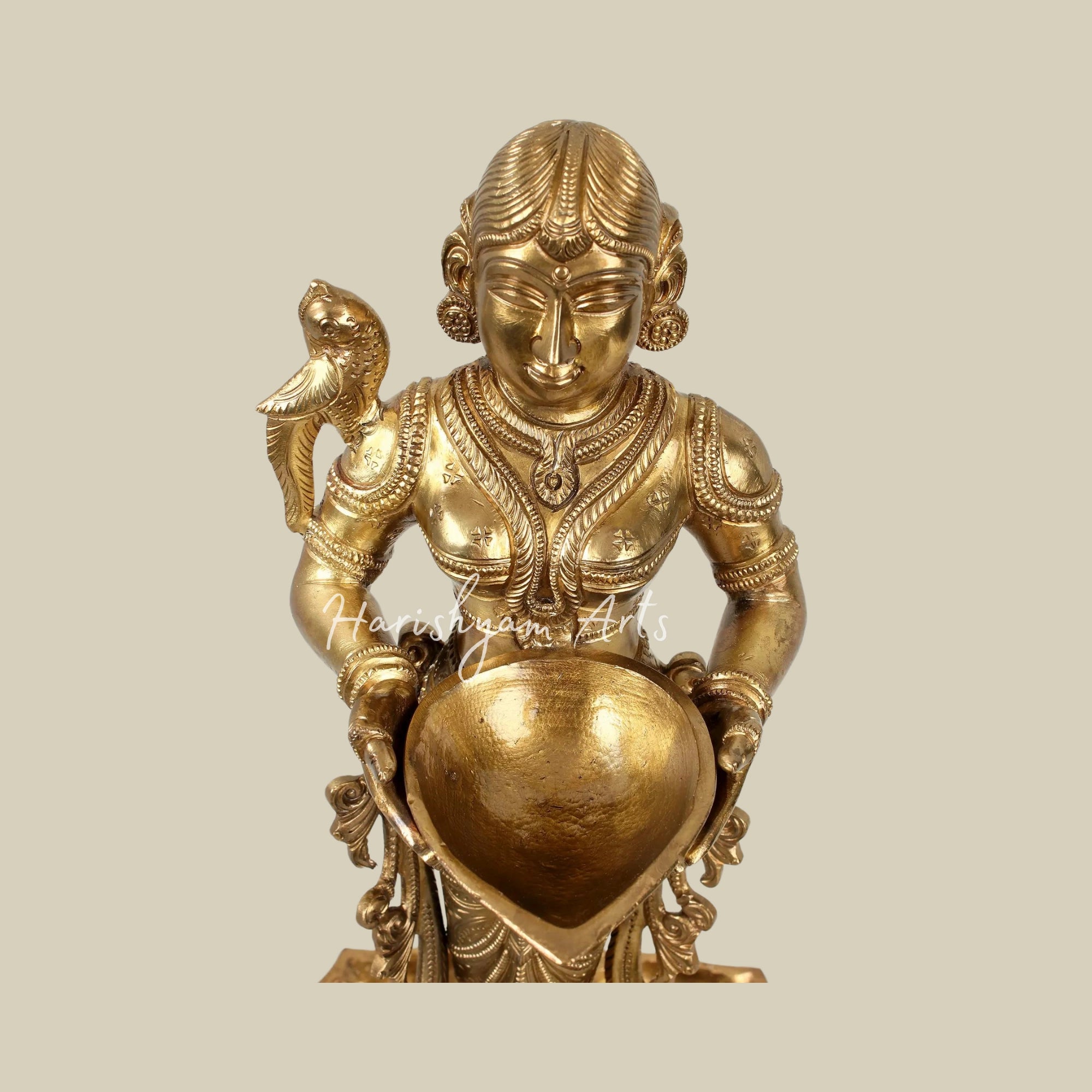 17" Graceful Deepalakshmi Holding a Lamp on a Tray of Lamps2