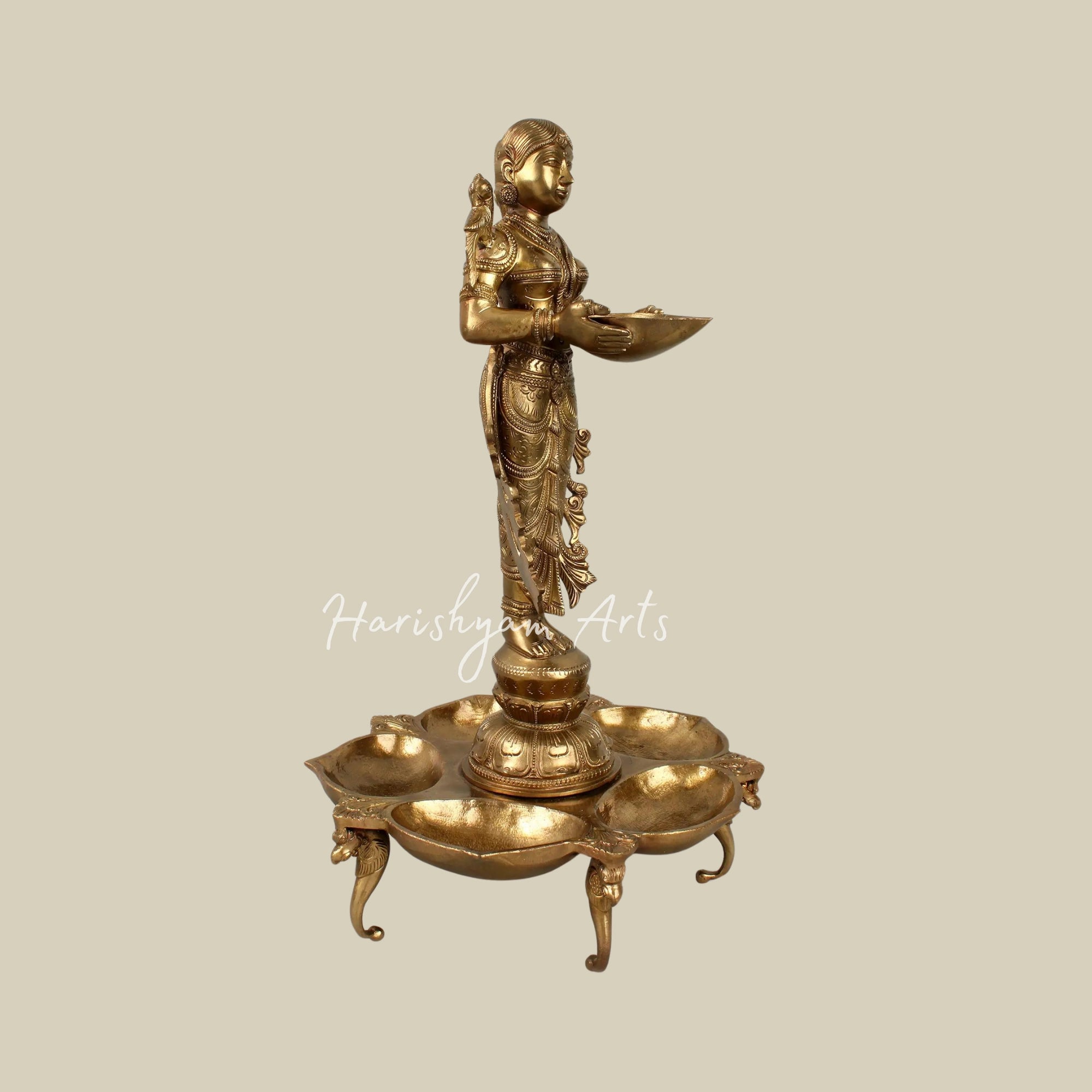 17" Graceful Deepalakshmi Holding a Lamp on a Tray of Lamps6