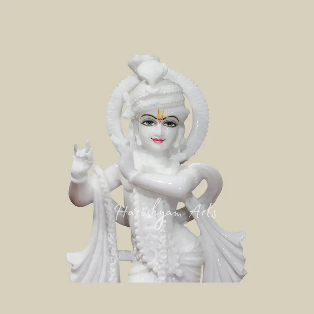 18" Pure White Idol Of Lord Krishna in Makrana Marble