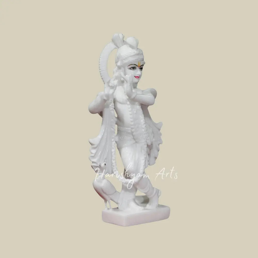 18" Pure White Idol Of Lord Krishna in Makrana Marble