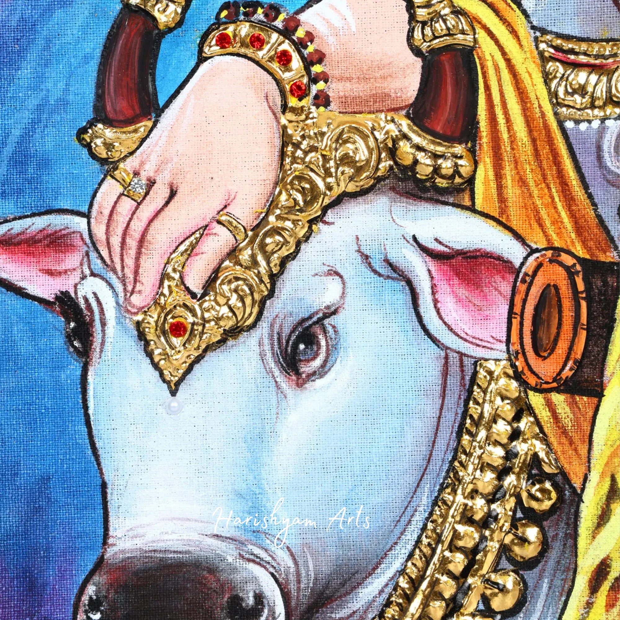 18" Ardhanarishvara Shiva-Shakti with Nandi Tanjore Painting in an Elegant Frame