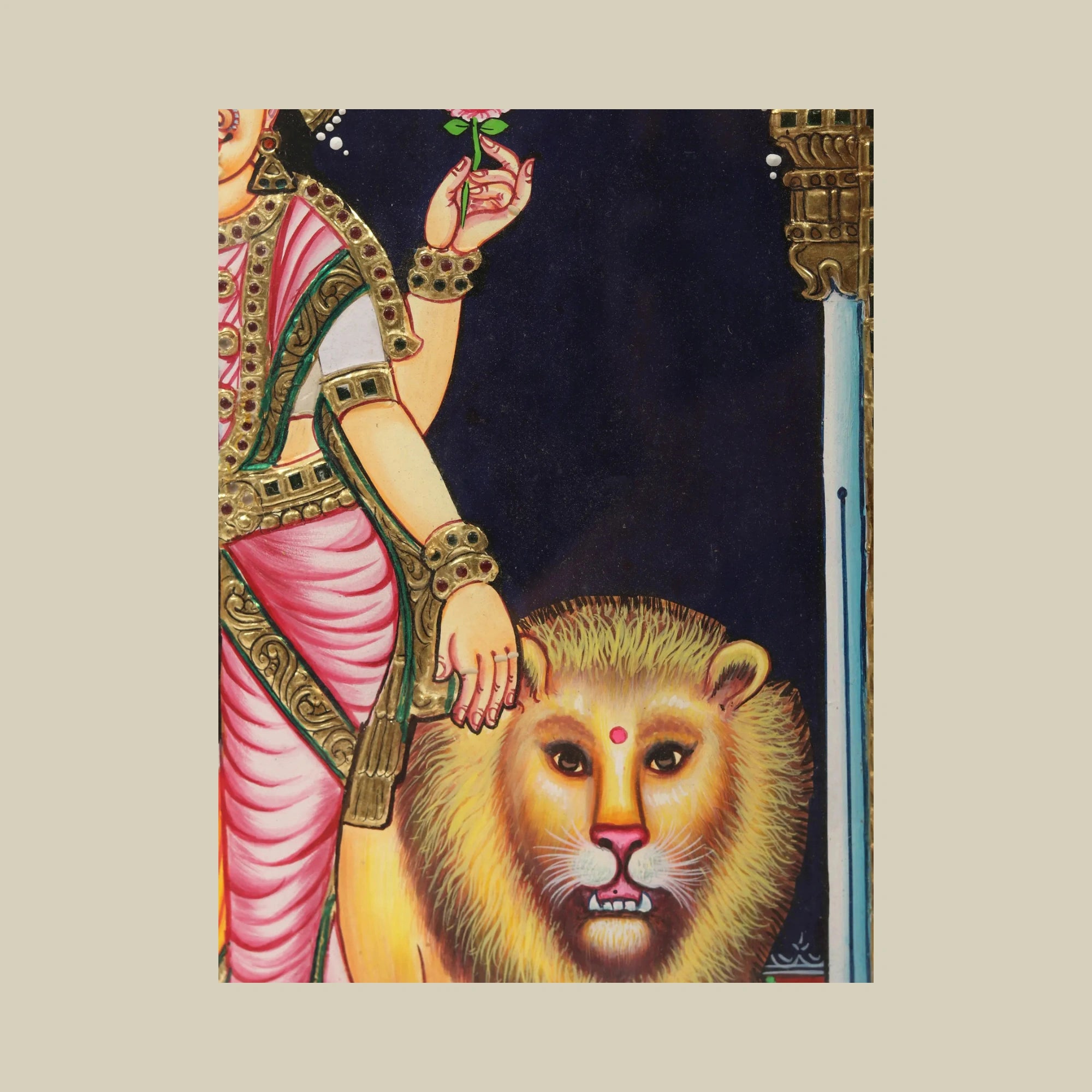18" Ardhanarishvara Tanjore Painting Depicting Shiva-Shakti with Intricate Frame