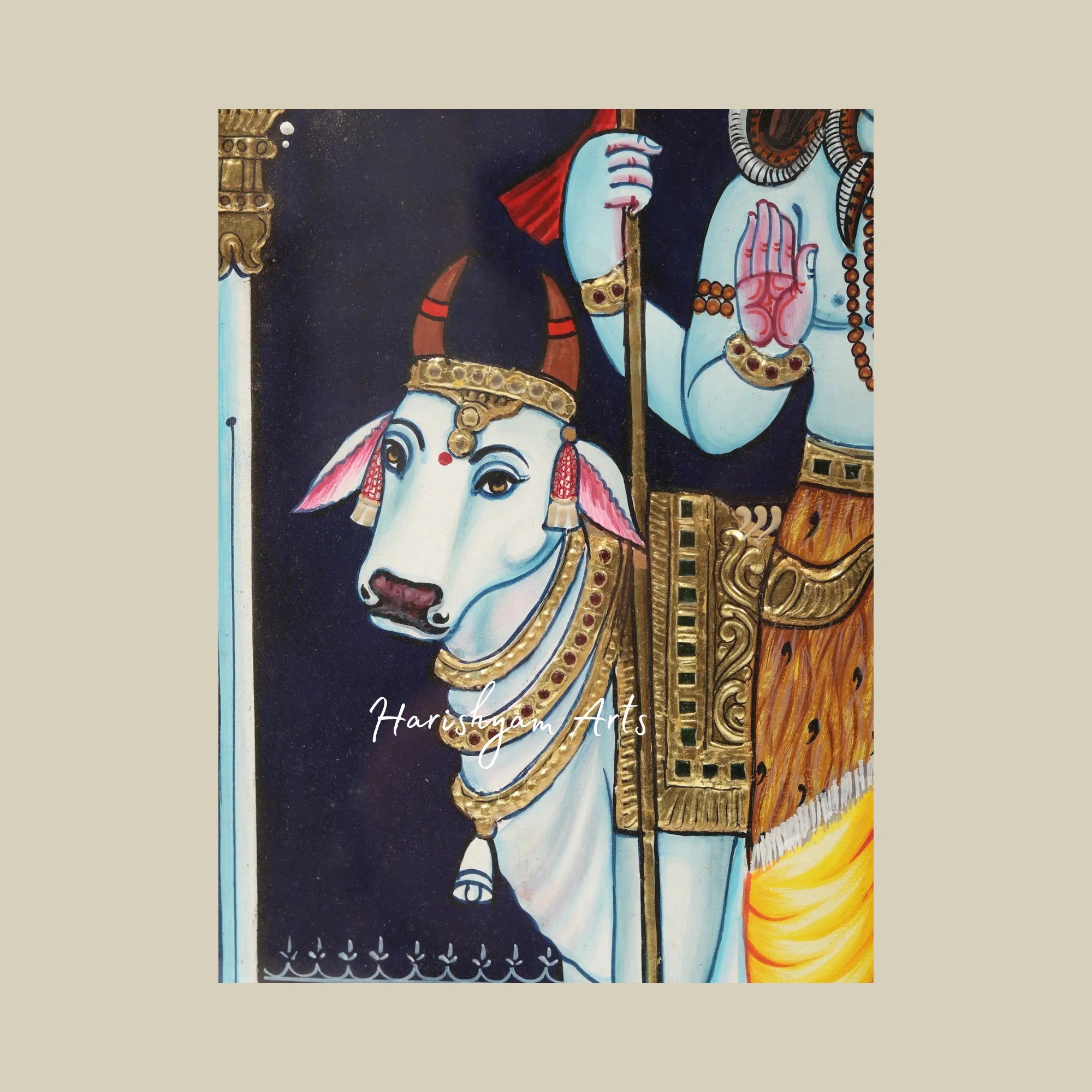 18" Ardhanarishvara Tanjore Painting Depicting Shiva-Shakti with Intricate Frame