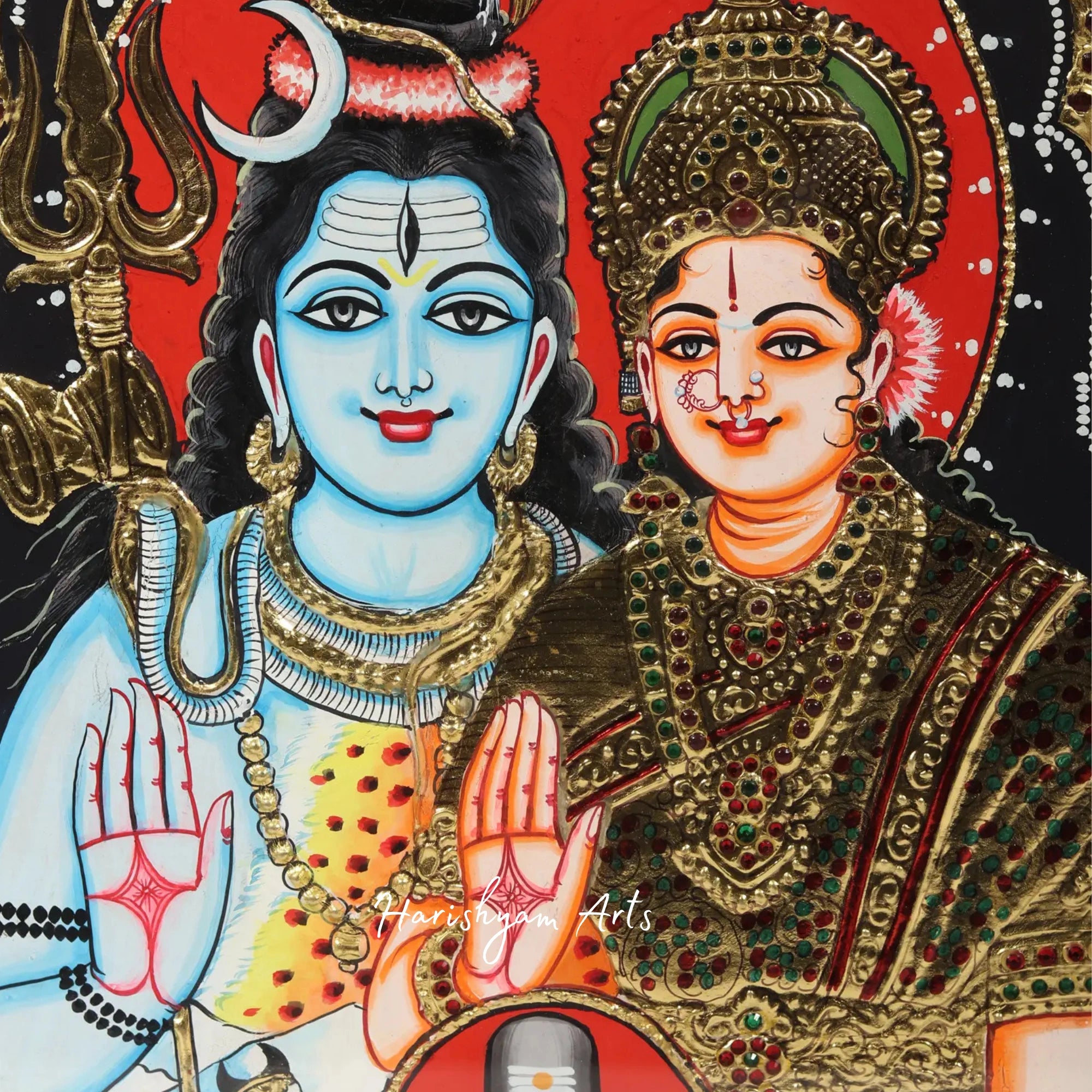 18" Blessing Shiva Parvati Tanjore Painting with Ornate Frame