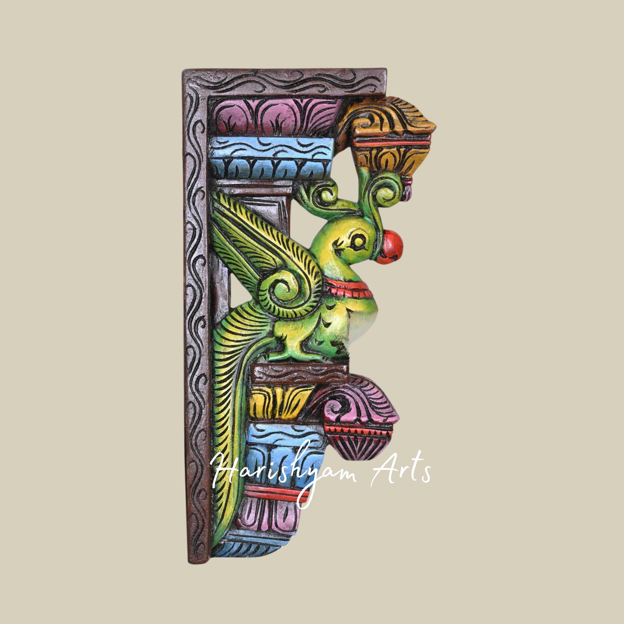 18" Designer Green Parrot Wooden Wall Brackets