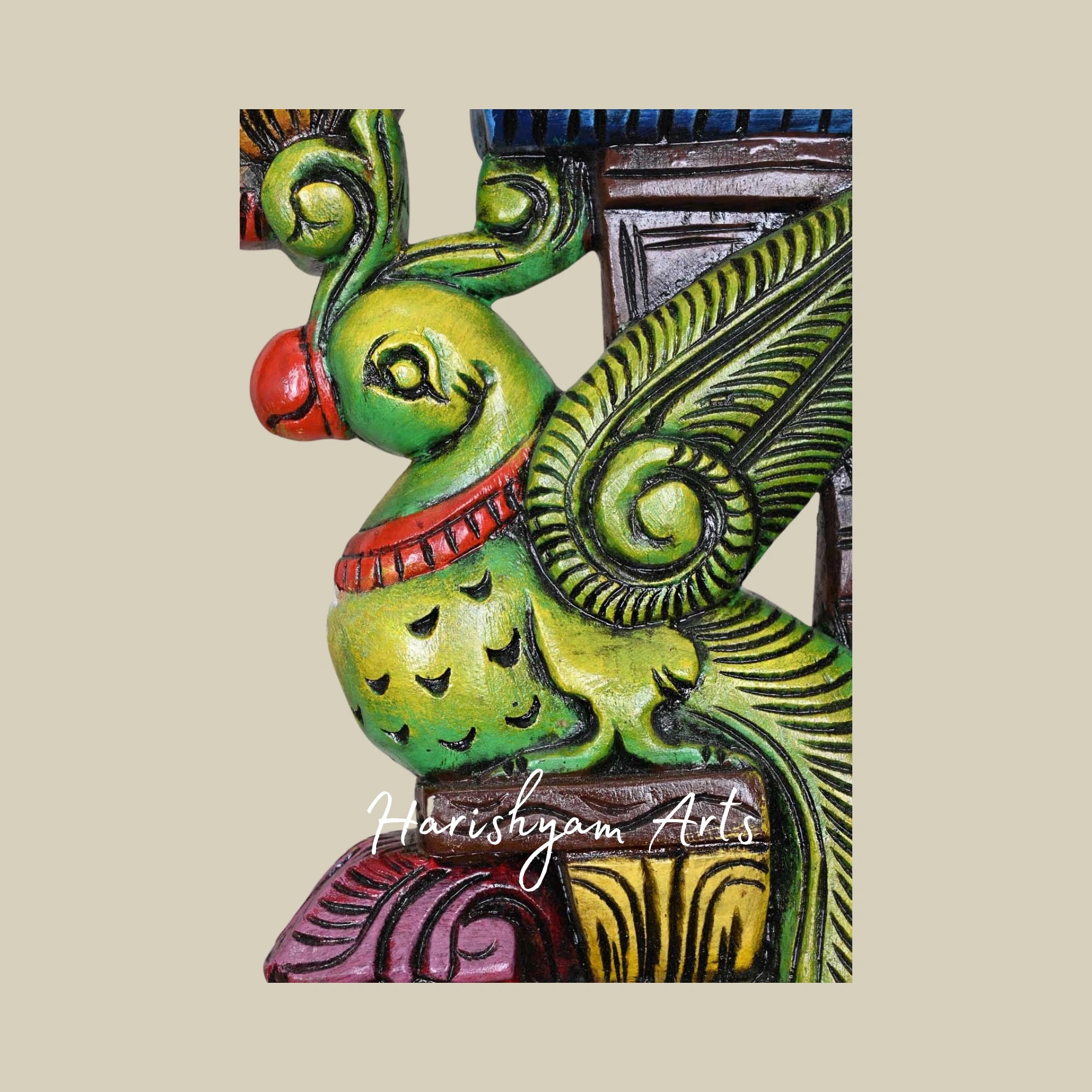 18" Designer Green Parrot Wooden Wall Brackets