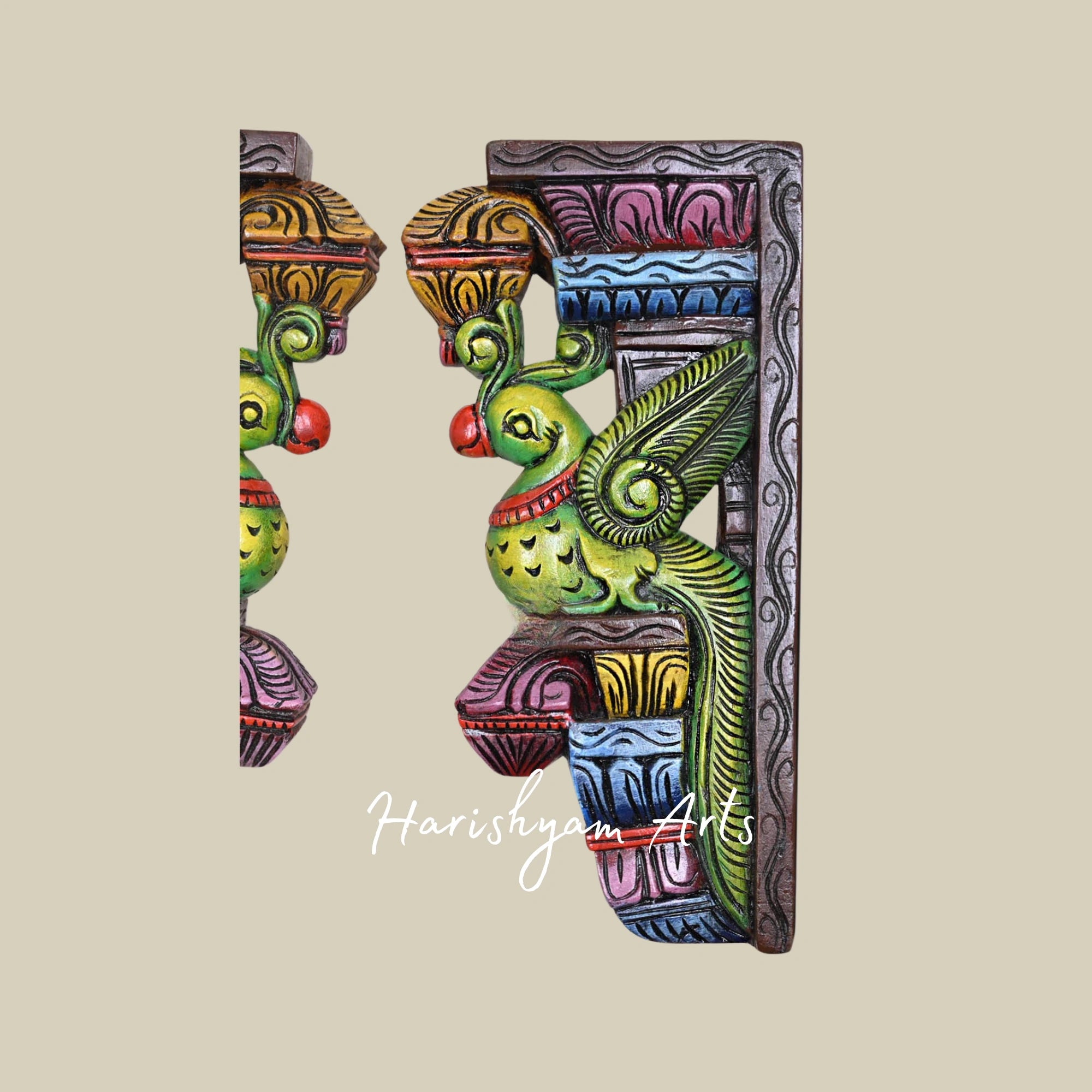 18" Designer Green Parrot Wooden Wall Brackets