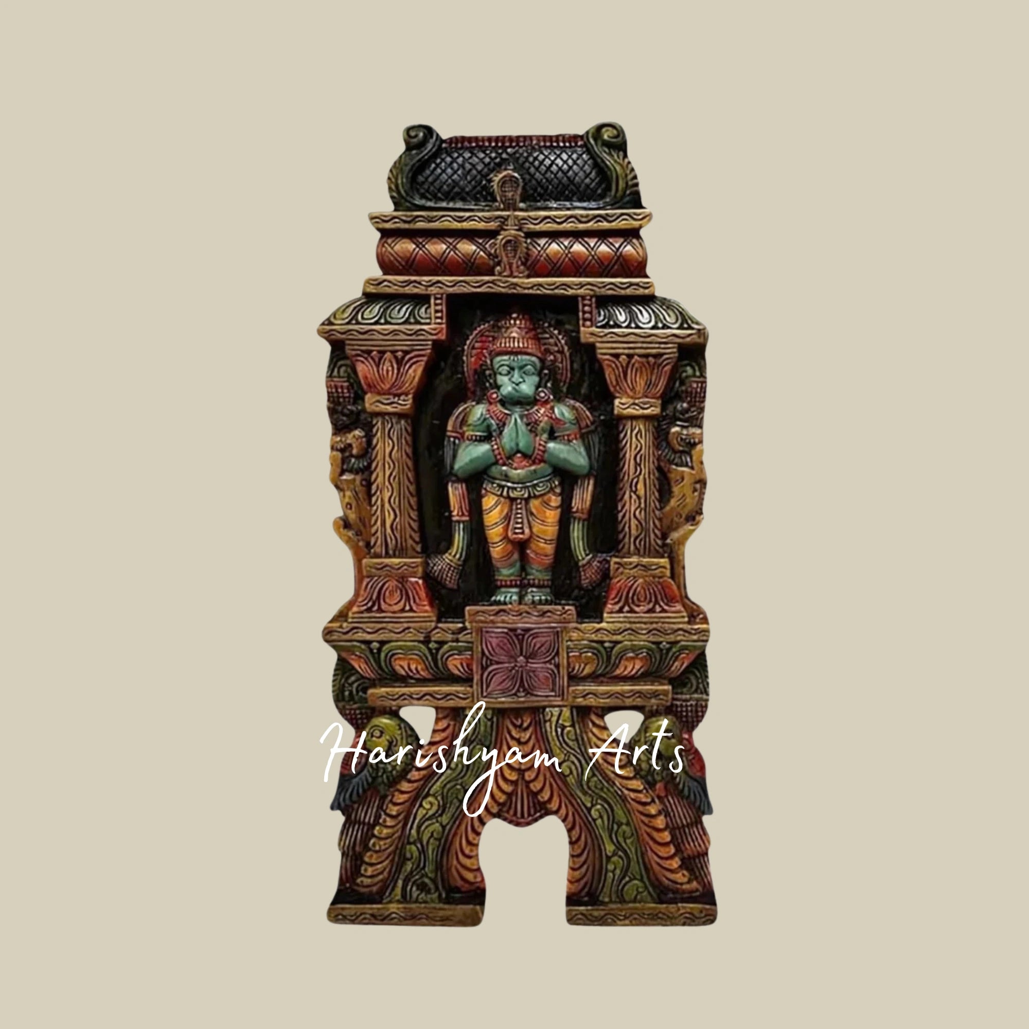 18" Divine Wooden Lord Hanuman and Lakshmi Kavadi Wall Hanging