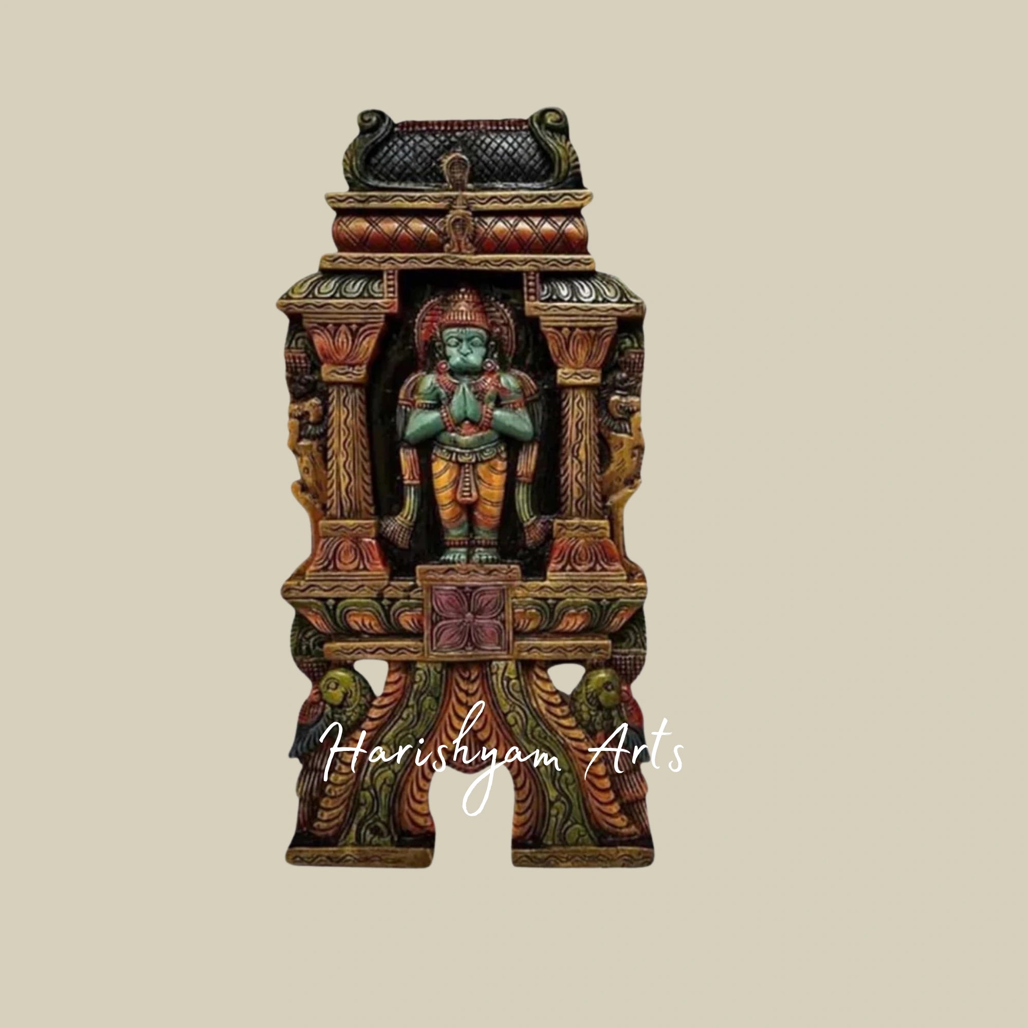 18" Divine Wooden Lord Hanuman and Lakshmi Kavadi Wall Hanging
